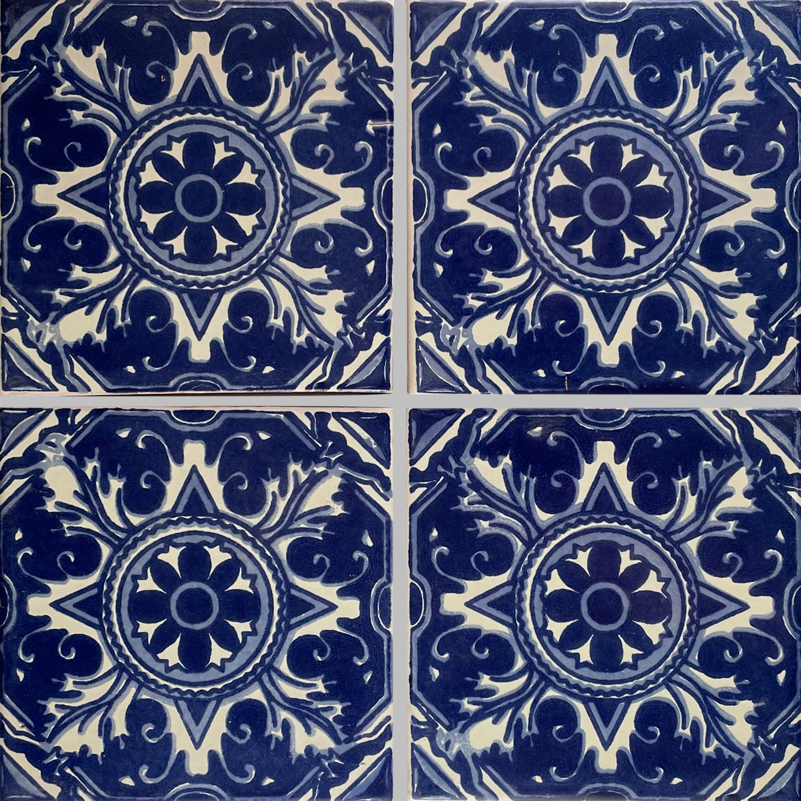 4.2×4.2 9 pcs Blue Forest Mexican Clay Tile Handmade Talavera Backsplash Mosaic