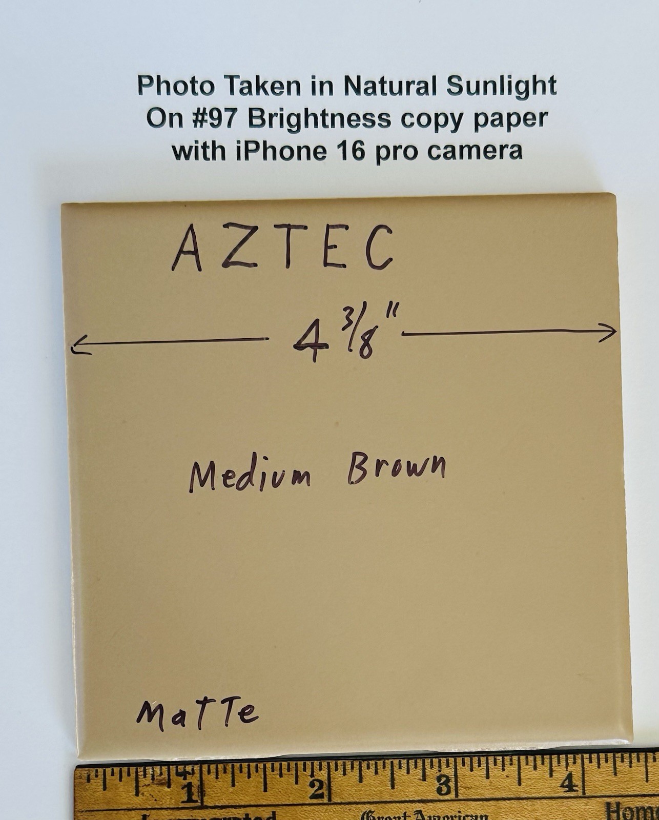 1 pc. AZTEC Medium Brown: 4-3/8″ Matte Ceramic Tile, New Old Stock
