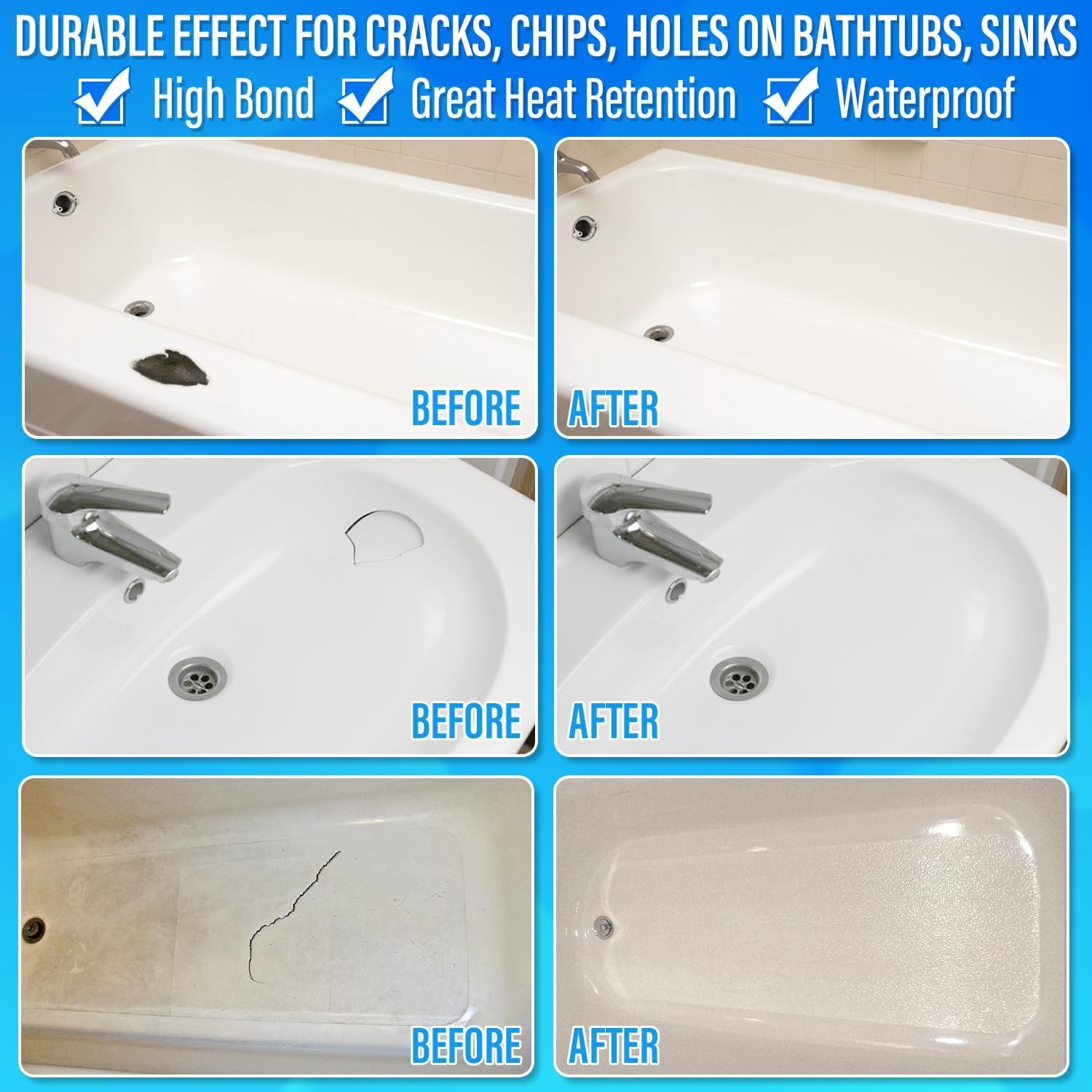 Tub Repair Kit White, Tub Chip and Bathtub Repair Kit for Enamel, Fiberglass