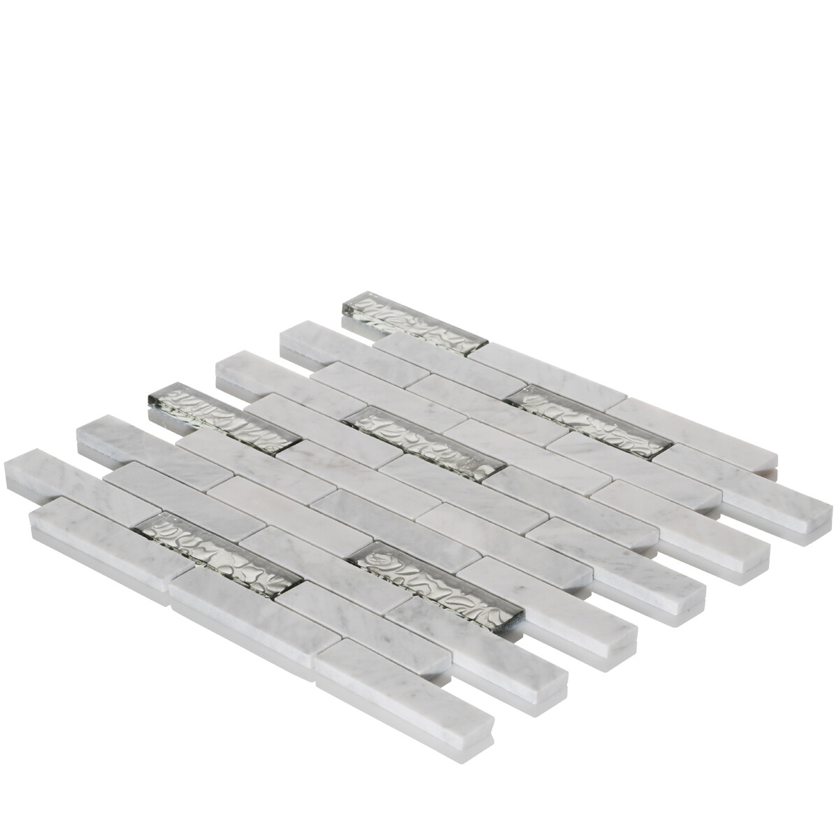 White Carrara Marble Stone Sliver Glass Mosaic Tile Brick Joint Backsplash