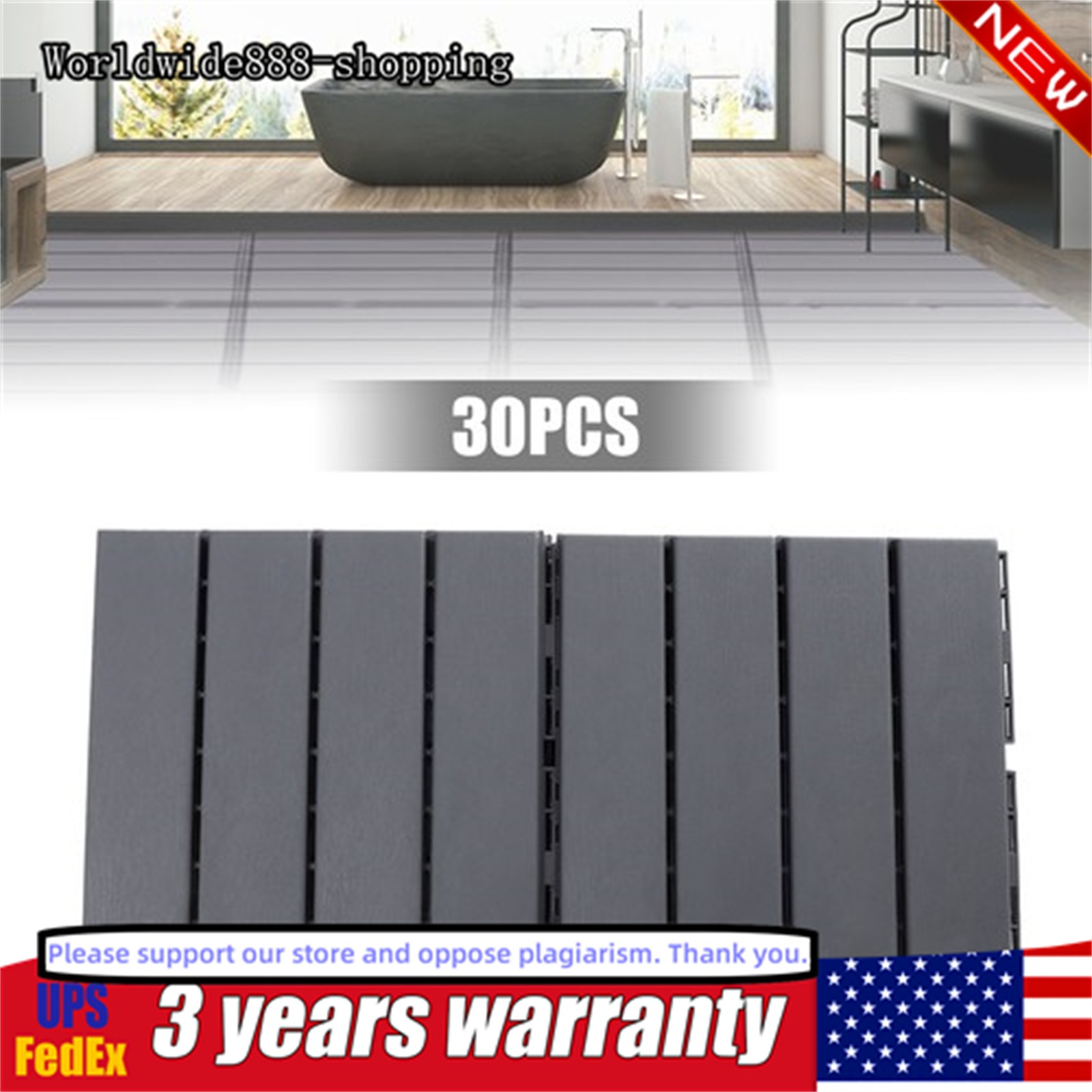 12″x12″ Interlocking Deck Tiles, 30 Pack Outdoor Patio Floor Tiles Dark Gray