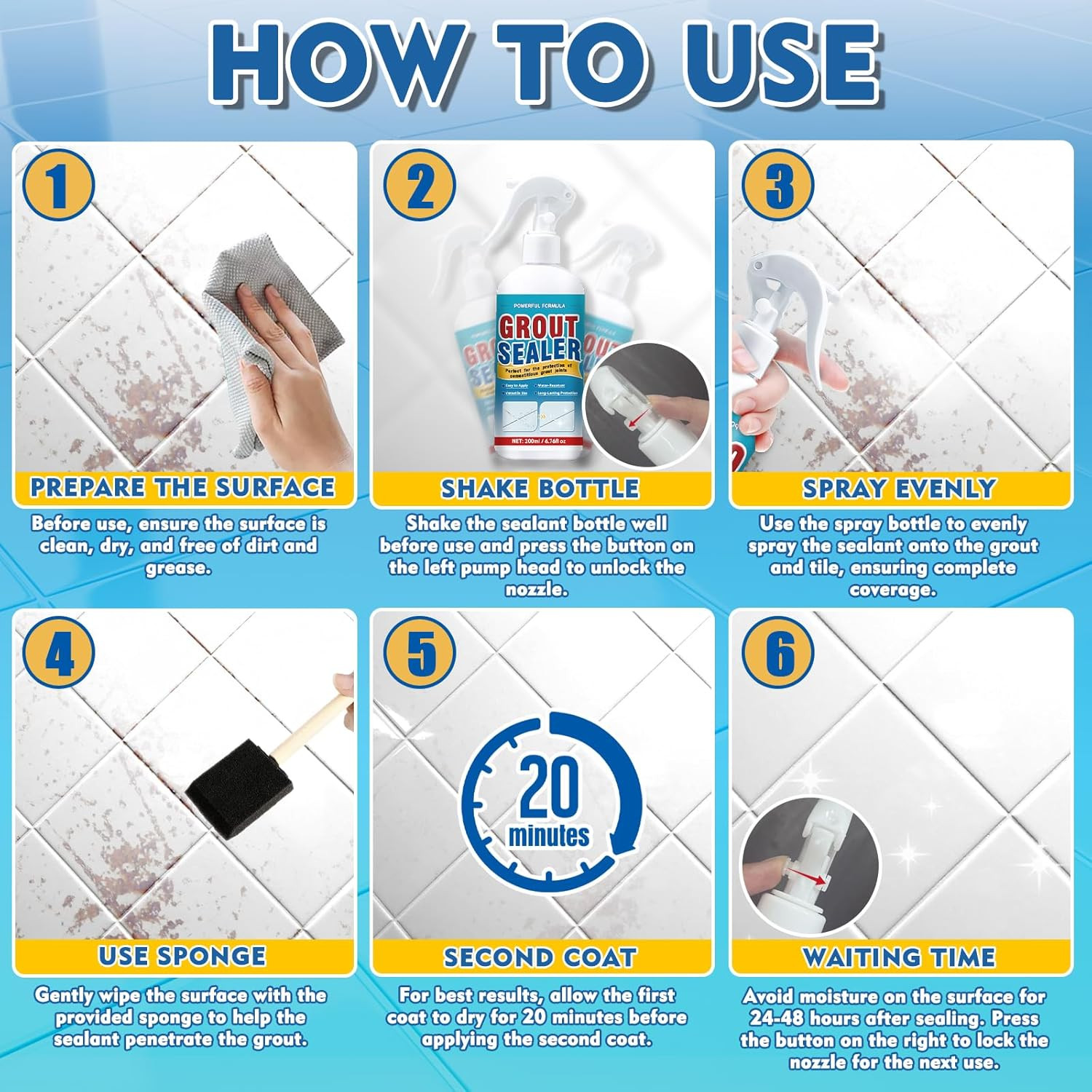 Grout Sealer, Waterproof Grout Sealer for Shower Tile, Clear Grout and Tile Seal