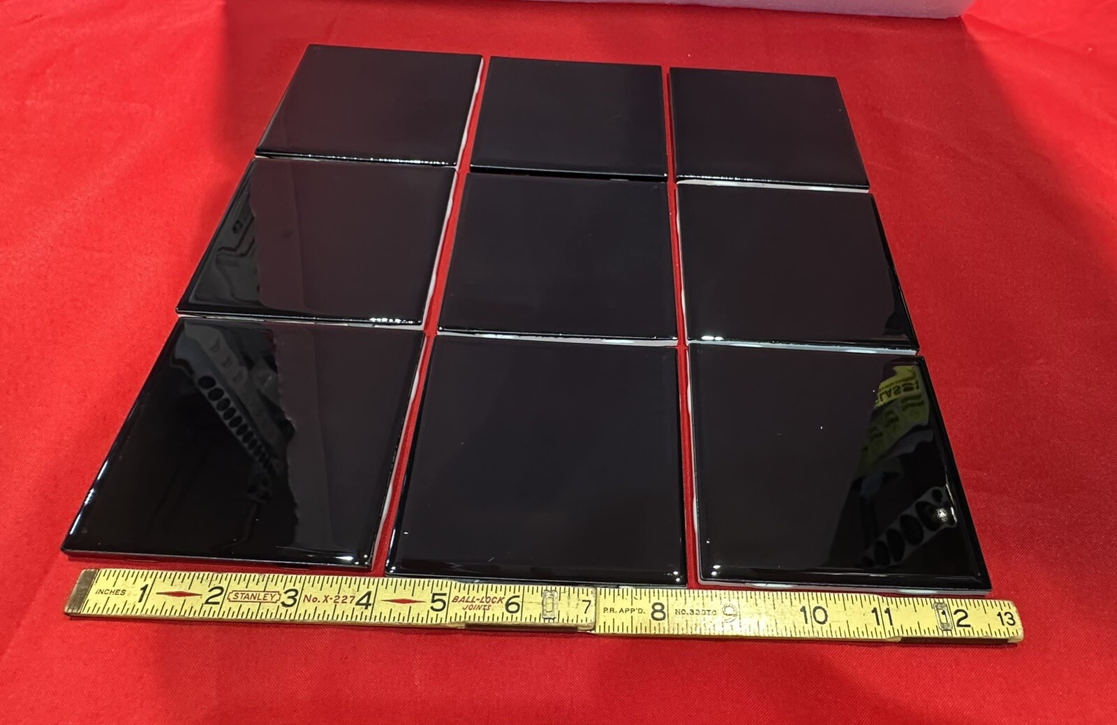 9 pcs. *Glossy Black* 4-1/4″ Ceramic Tiles by American Olean, New Stock, Mirror