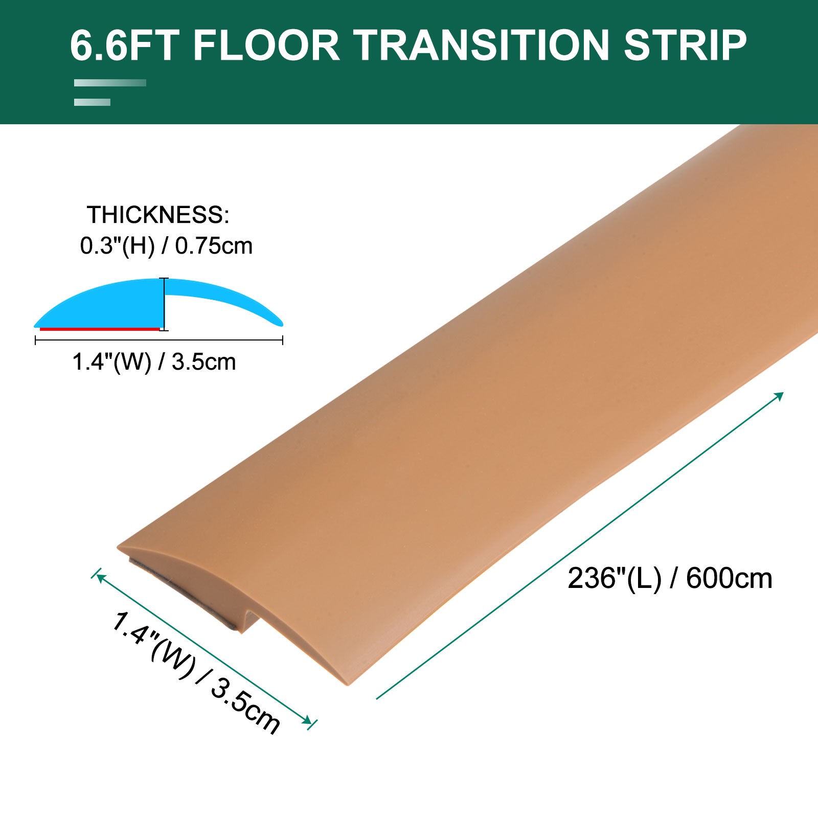 19.67ft PVC Floor Transition Strip Carpet to Tile Strip Brown