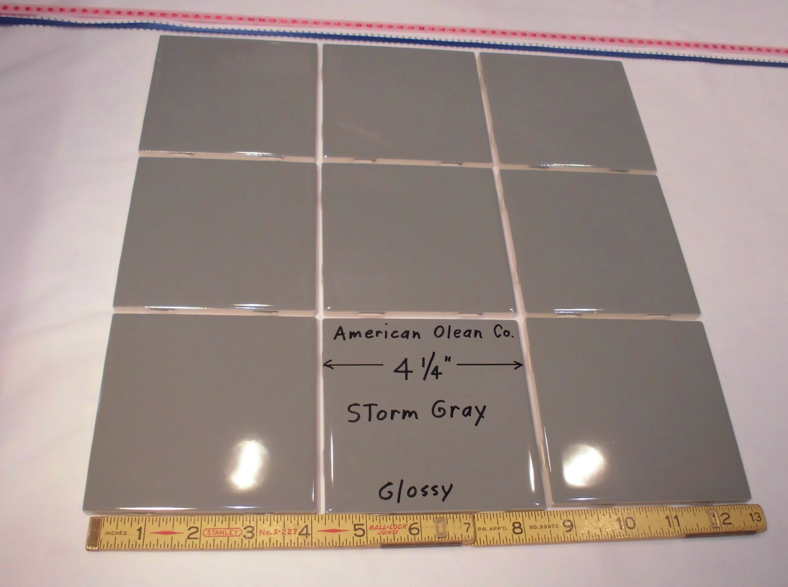 9 pcs. Glossy *Dark Storm Gray * 4-1/4″ Ceramic Tiles by American Olean Co. NEW