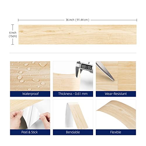 6″x36″ Peel and Stick Wood Planks for Box of 5 Tiles Natural Light Wood Grain