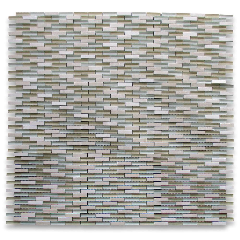 A62001 Glass Mosaic Tile White Yellow Glass Beige Marble Accent Backsplash
