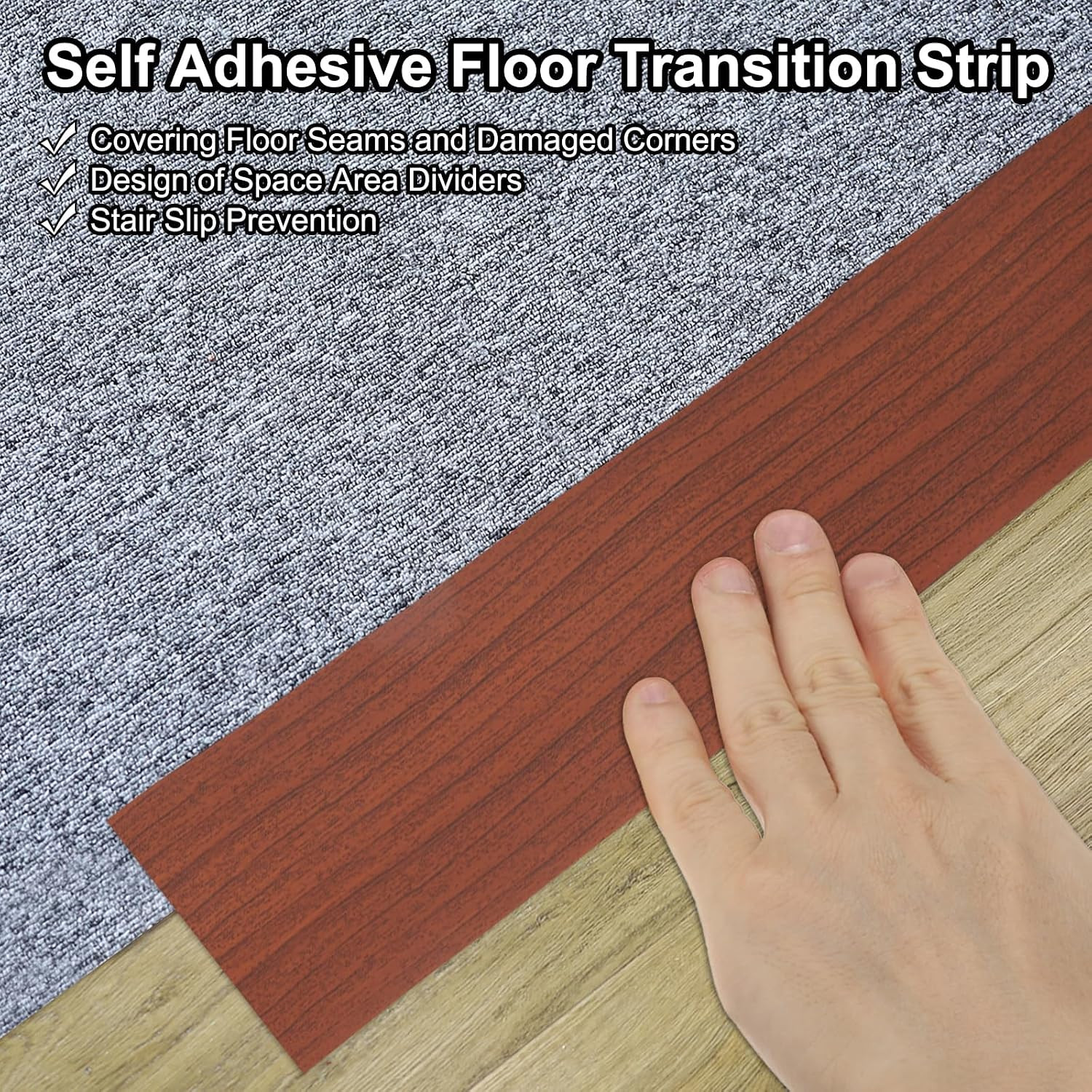 PATIKIL Self Adhesive Floor Transition Strip 10 Ft X 3″ Vinyl Flat Divider Floor