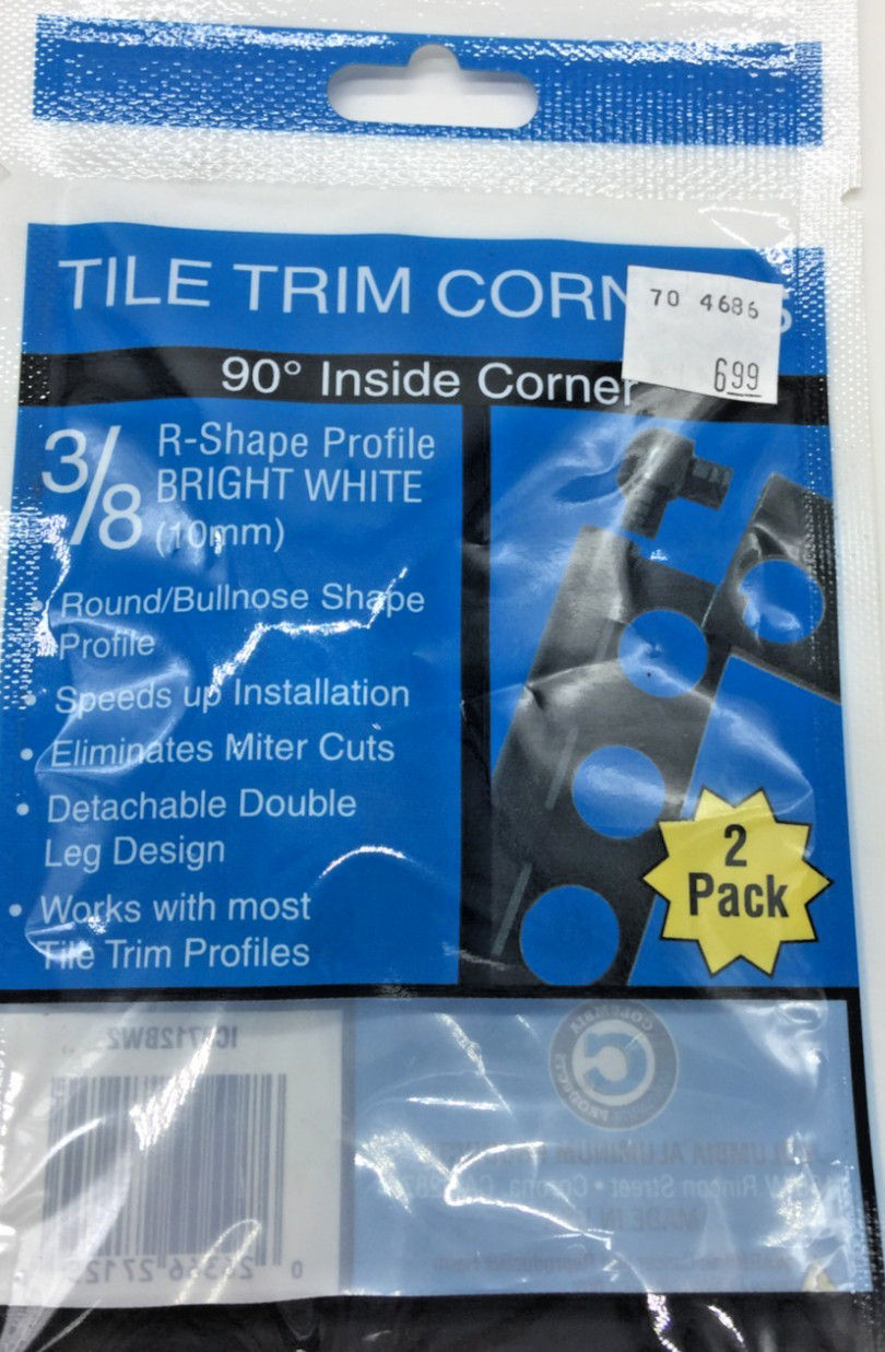 Tile Trim Corner 90° Outside Corner 3/8″R-Square Shape White Finish lot of 15