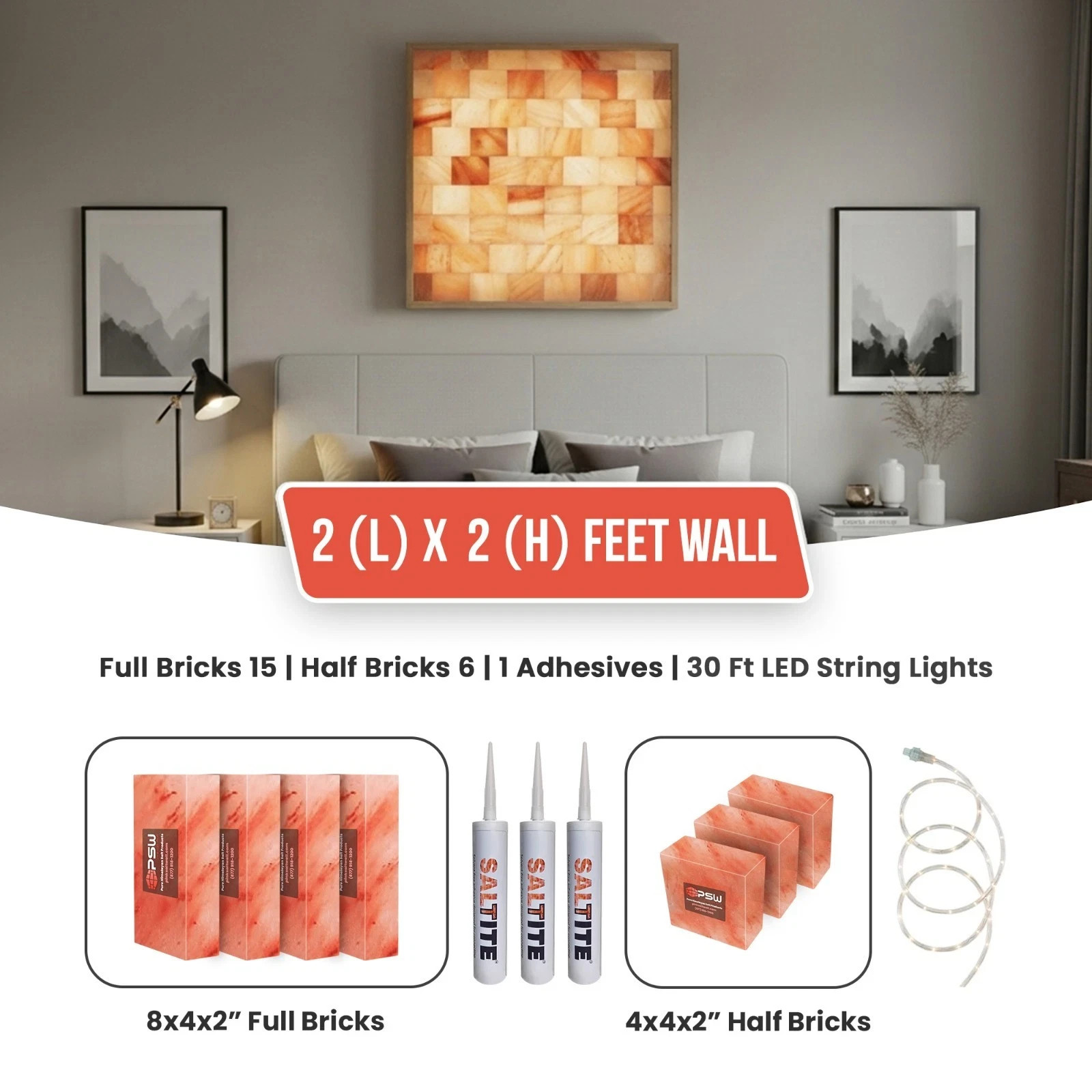 Salt Wall Panel Kit small 2×2 FT to Large 10 x 10 FT, Bricks, Glue, Map & Manual