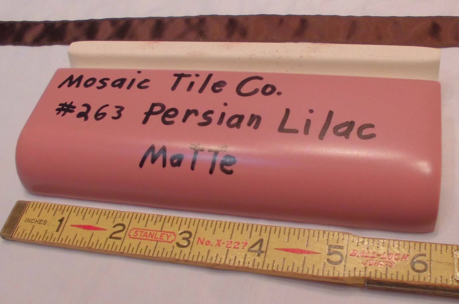 6 pcs. *Dark Lilac* Ceramic Radius bullnose Cap Tiles by The Mosaic Co. “NOS”