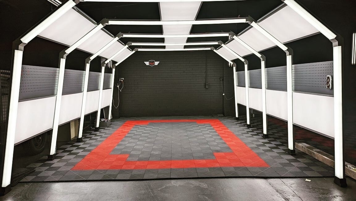 Two Car Garage Set of GTools 400 series Ribbed Floor Tiles Plus Front Edging