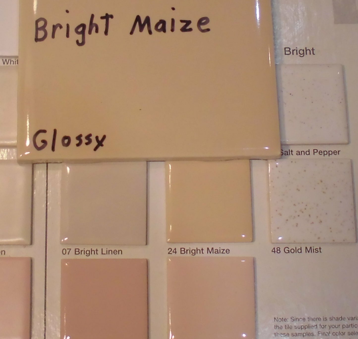1 pc. *Maize* Glossy Ceramic Tile #24 by American Olean 4-1/4″ ; a yellow-brown