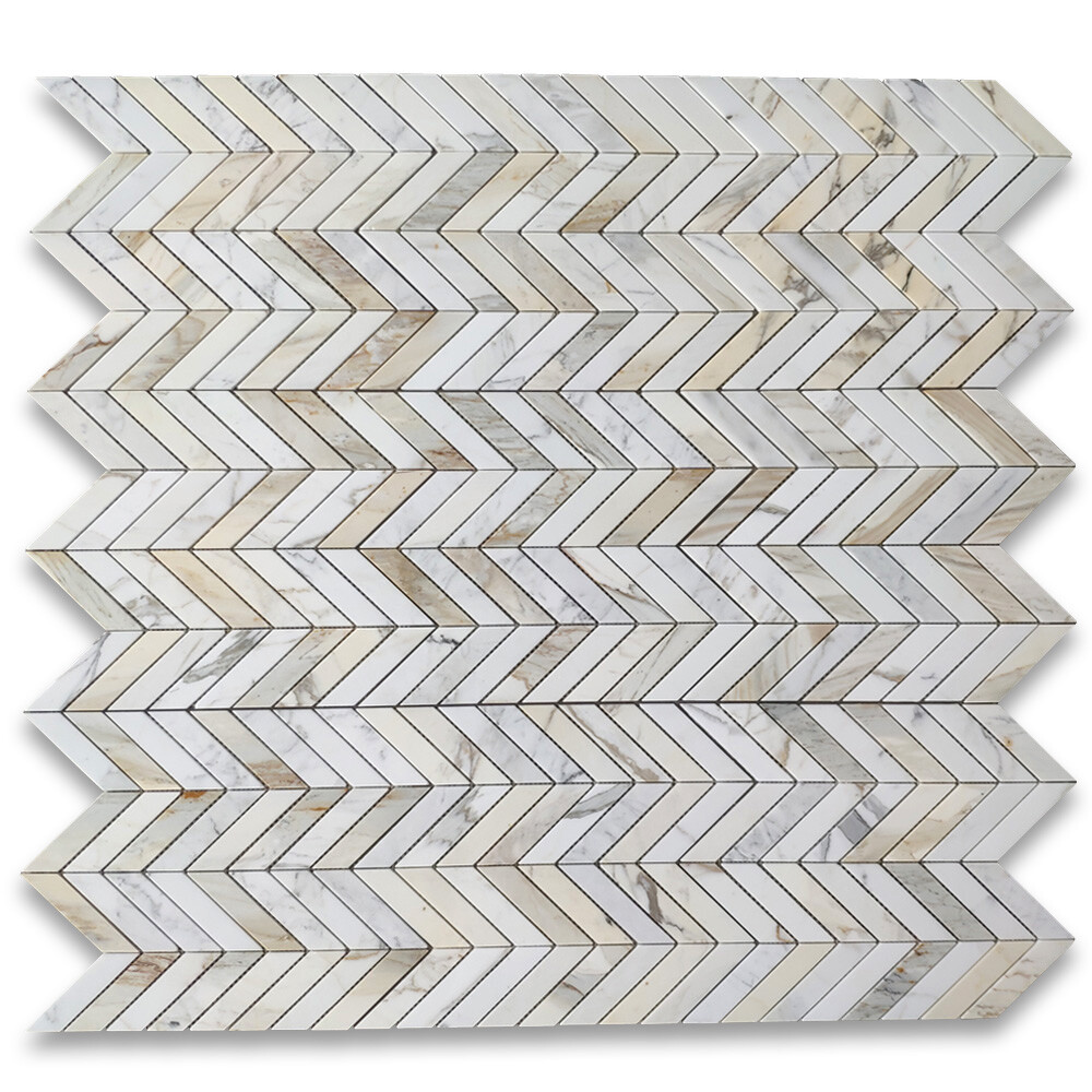 G7CXH Italian Calacatta Gold Marble 1×4 Chevron Mosaic Calcutta Tile Honed