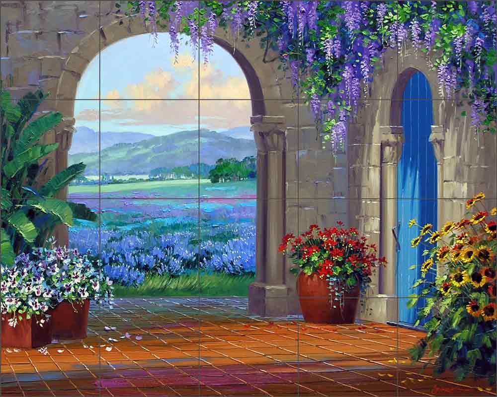 Courtyard Tile Backsplash Senkarik Landscape Art Ceramic Mural MSA151