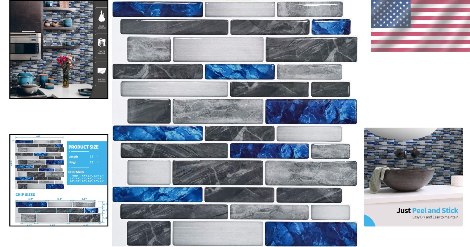 Water Resistant Peel and Stick Kitchen Backsplash – 10 Pack