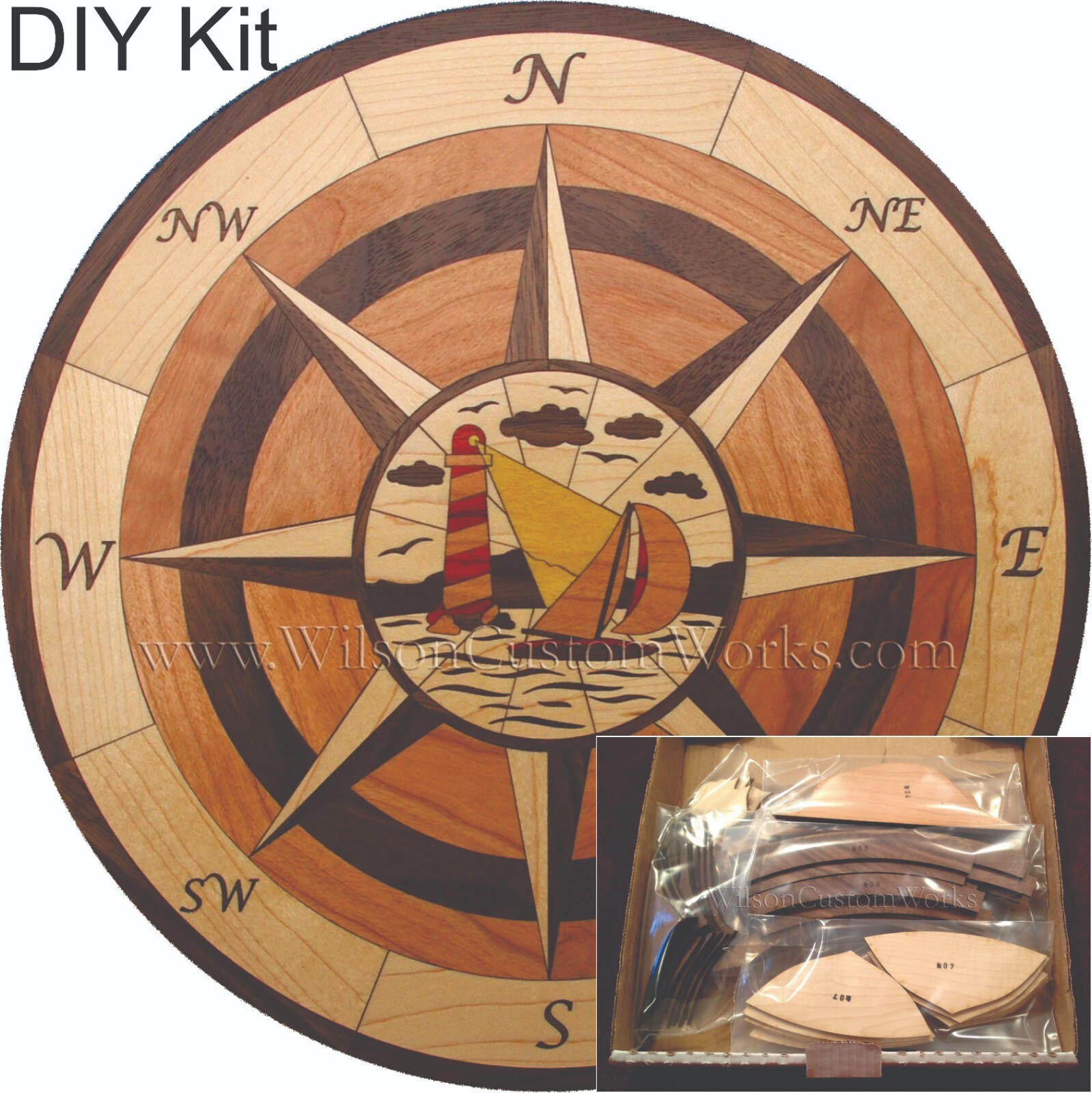 Sailboat Compass DIY kit 151 piece Wood Floor Medallion Inlay Select Size 18-36″