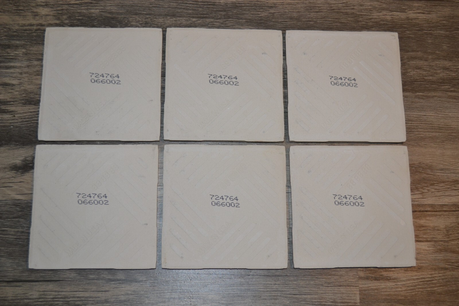 VINTAGE 1990s US CERAMIC TILE CO. GLOSSY SNOW WHITE 4 1/4″ SQUARE TILE LOT OF 6