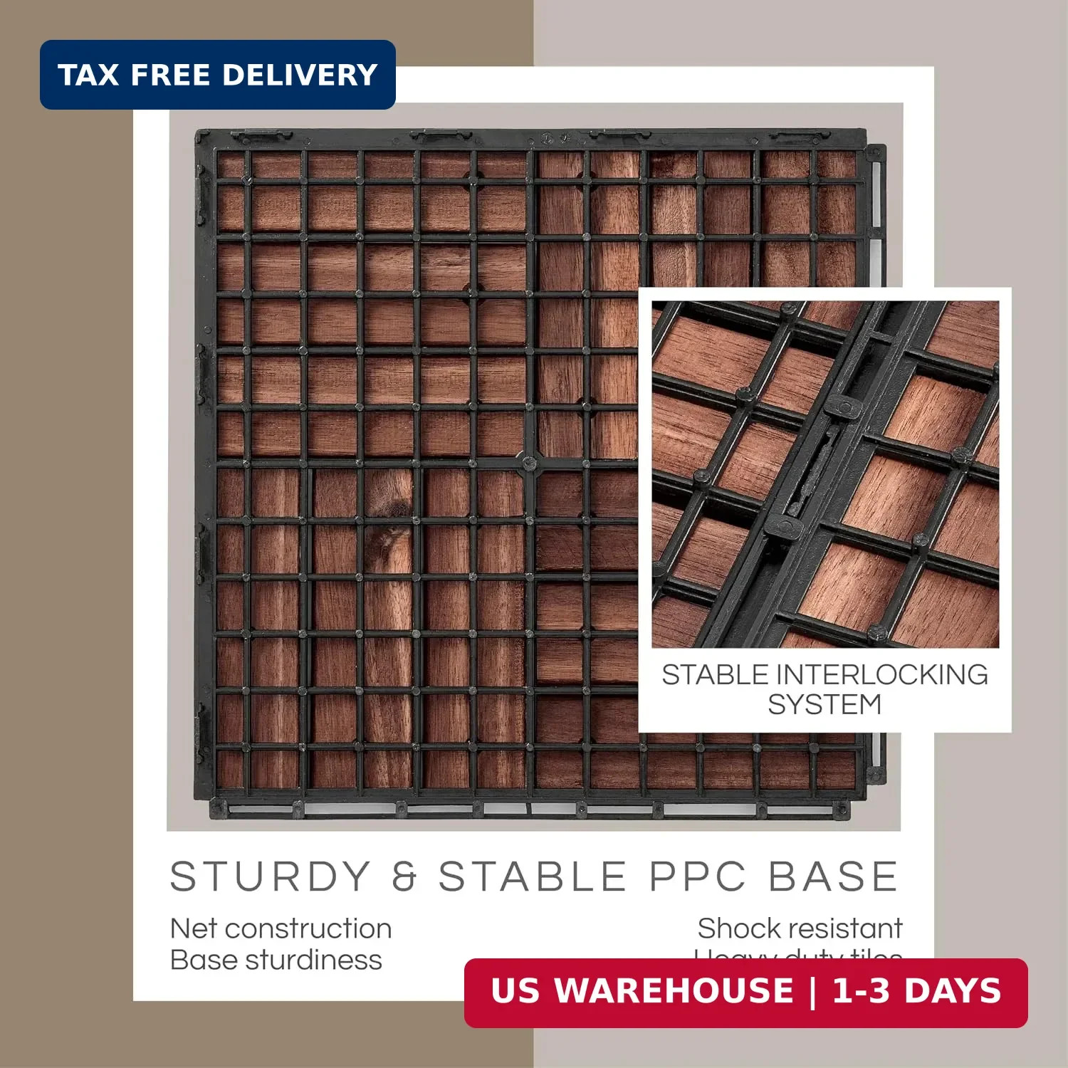 THYOI Premium Deck Tiles, Patio Flooring – Set 10 Pcs 12″x12″x0.9″ Interlocking