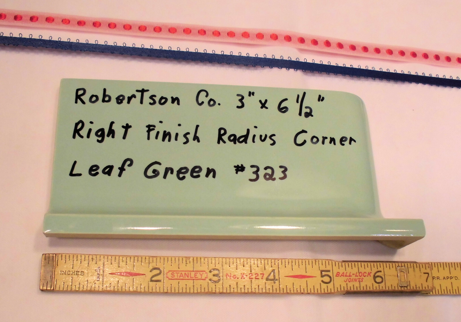 1 pc. Leaf Green; stack-on-top base/cove Ceramic Tile; Robertson; 3″ X 6-1/2″ R
