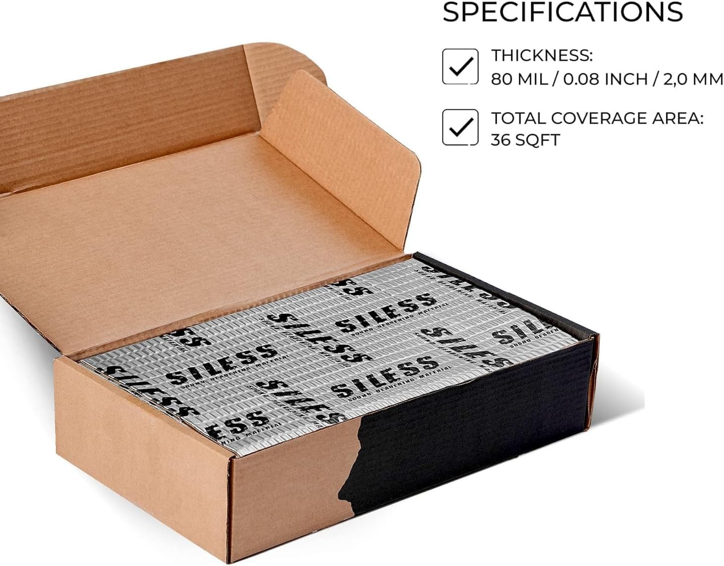 80 mil (2mm) 36 sq ft (3.4 sq m) Car sound insulation mat –