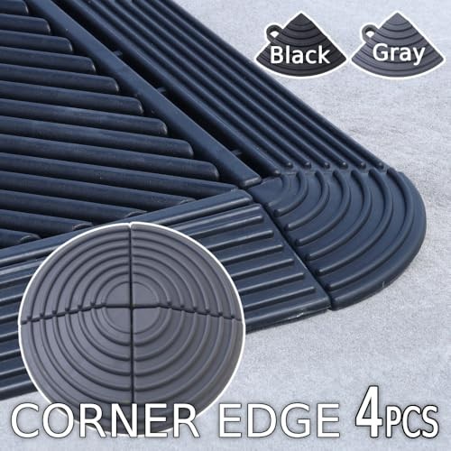 Garage Floor Tiles Looped Edge, 15.5″ x 2.35″, 4 Round corner – 4 Pack Gray