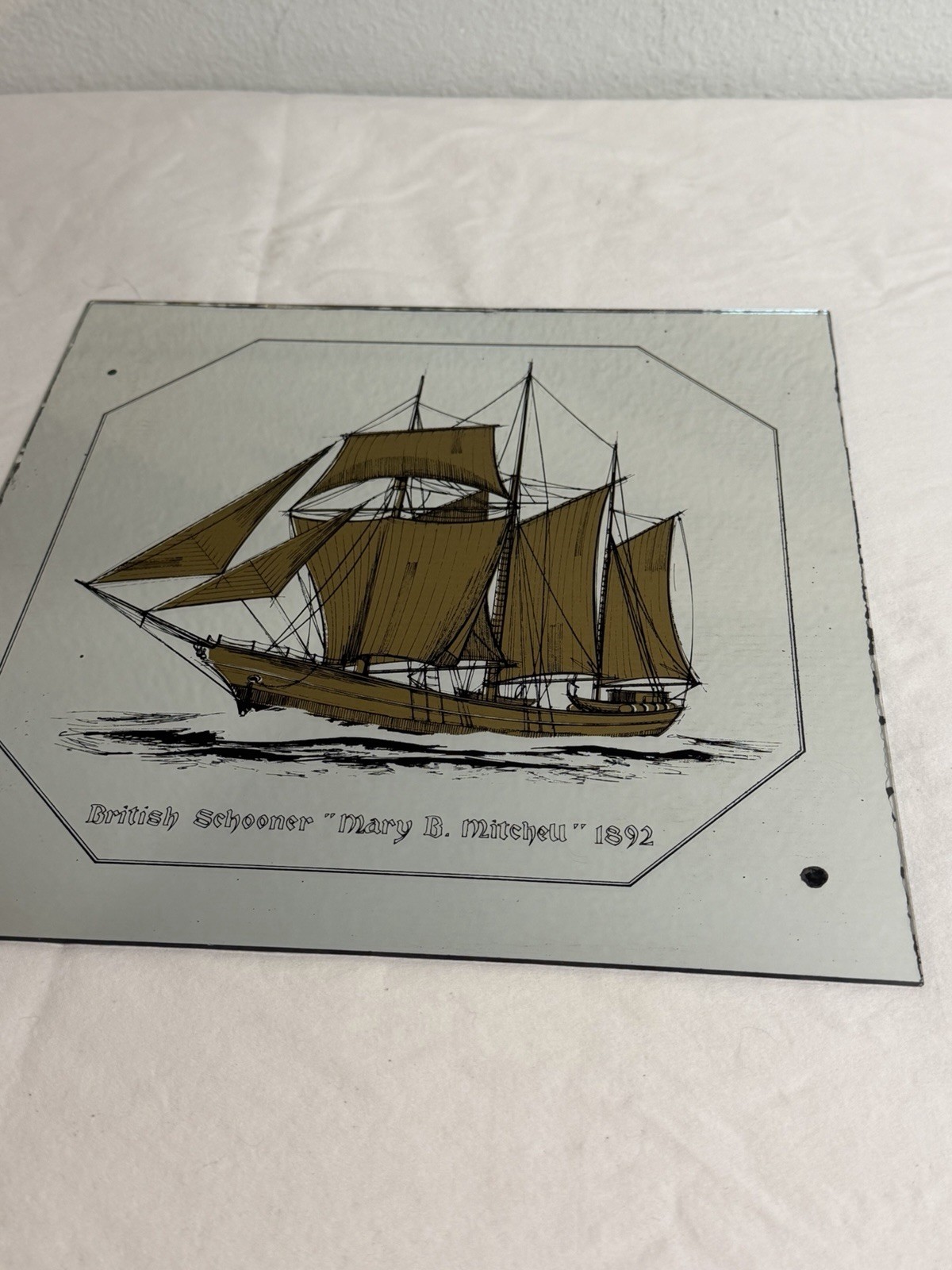 Vintage 70s 80s Mirro-Tile 12×12 Lot Of 6 Antique Gold Ships Viking Mirror Tiles