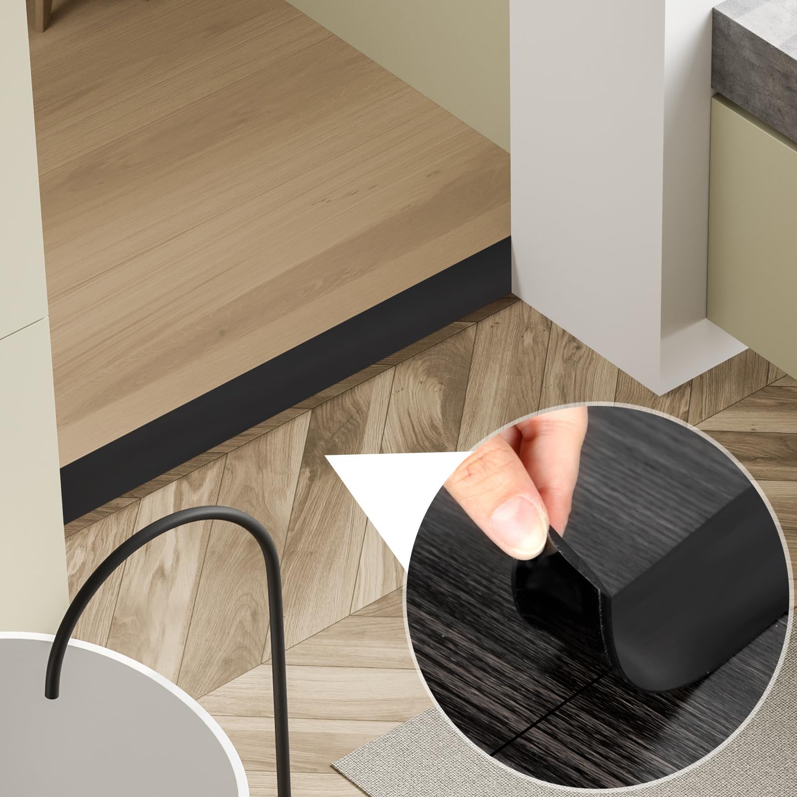 Pangda 12 Ft / 6 Vinyl Floor Transition Strip 1.57″ Wide Self 12 ft, Black