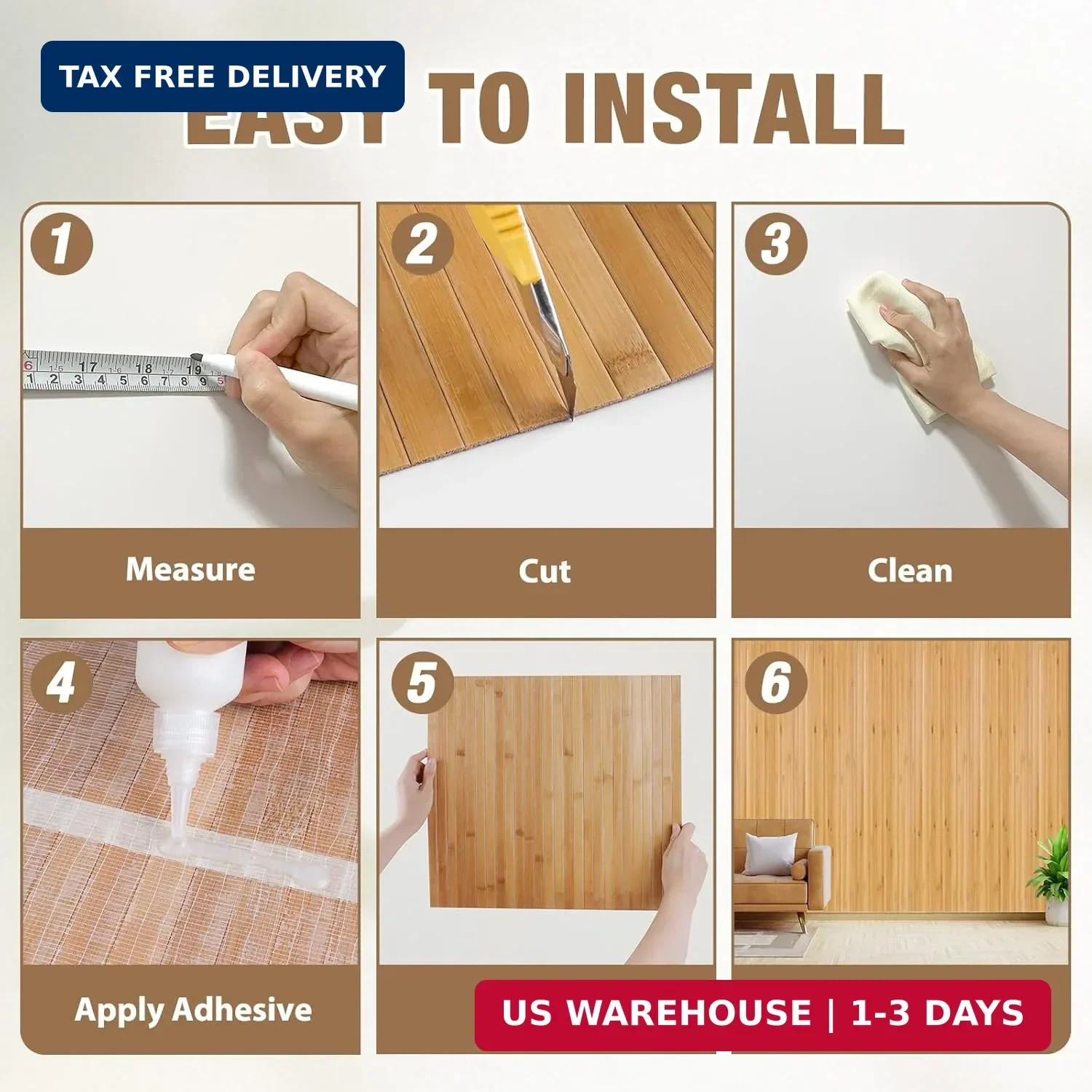 Natural Bamboo Wall Panel for Interior Wall Decor, Pole Wrap Wainscoting Interio