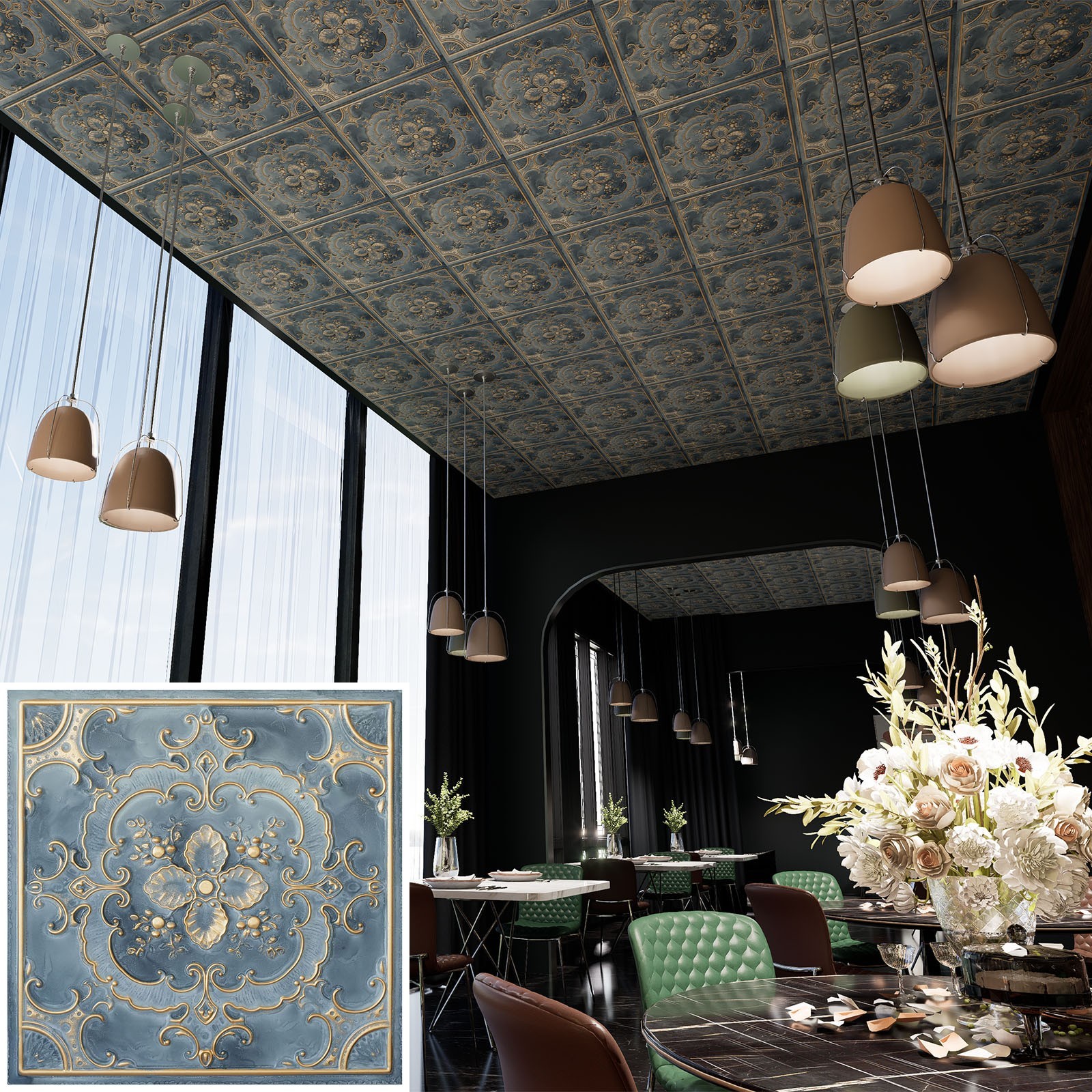 Classic style ceiling tile smoked gold groggery decor wall panel PL19 10pcs/lot