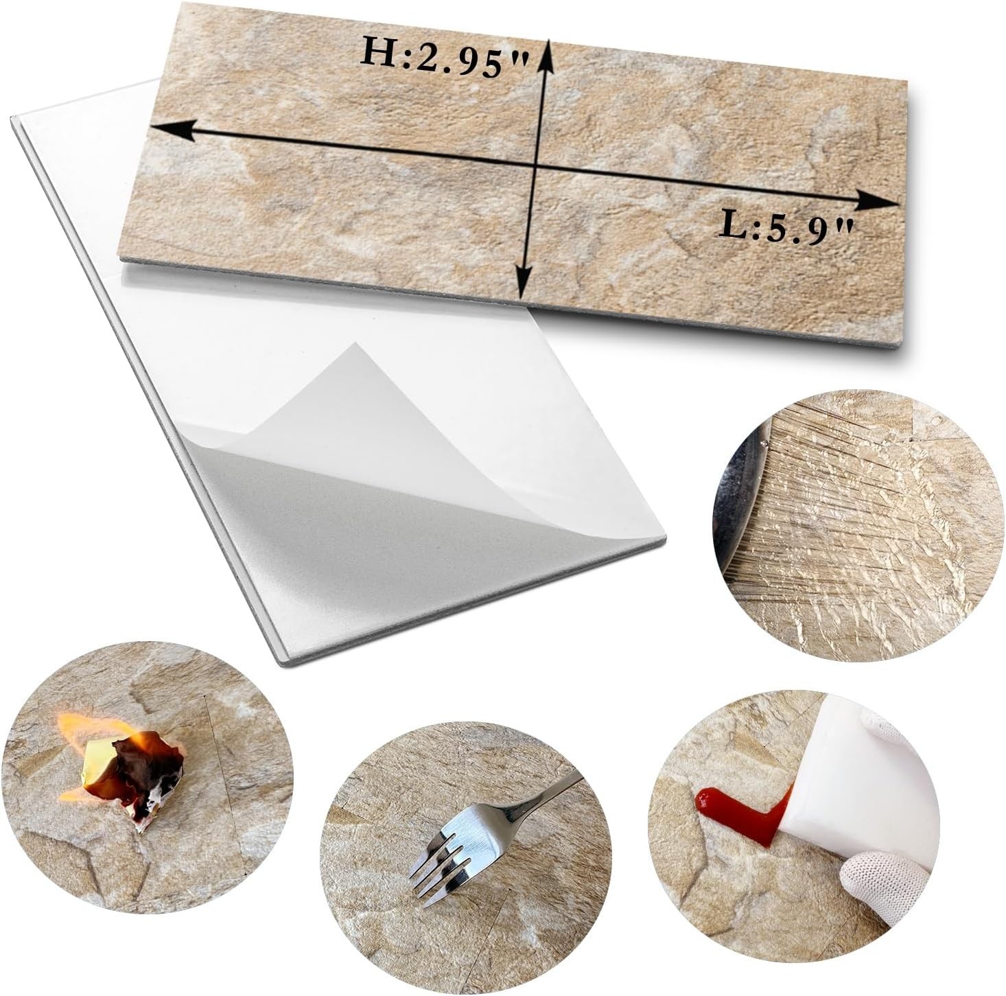 100-Piece Peel and Stick Backsplash Wall Tiles, 3″ x 6″ PVC Sandstone Faux St…