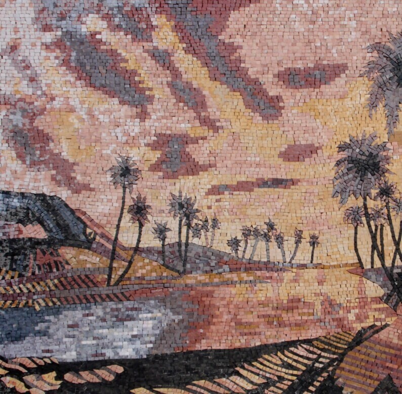 DESERT MOSAIC TILES | Palm Trees In Desert Artwork Tiles For Living Room Decor