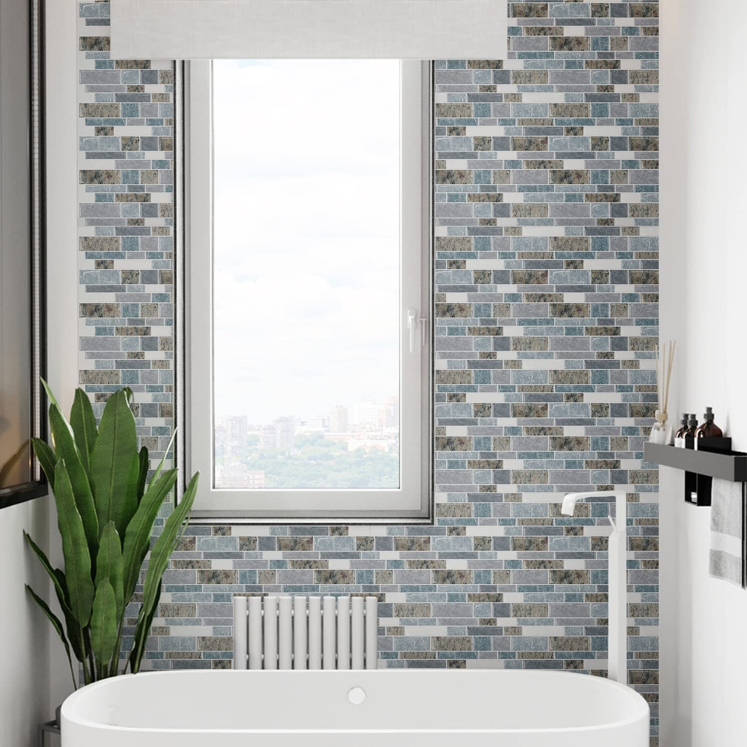 Azulejos Adhesivos Granito Azul Y Marron Para Cocina Pack De 10 De Lujo