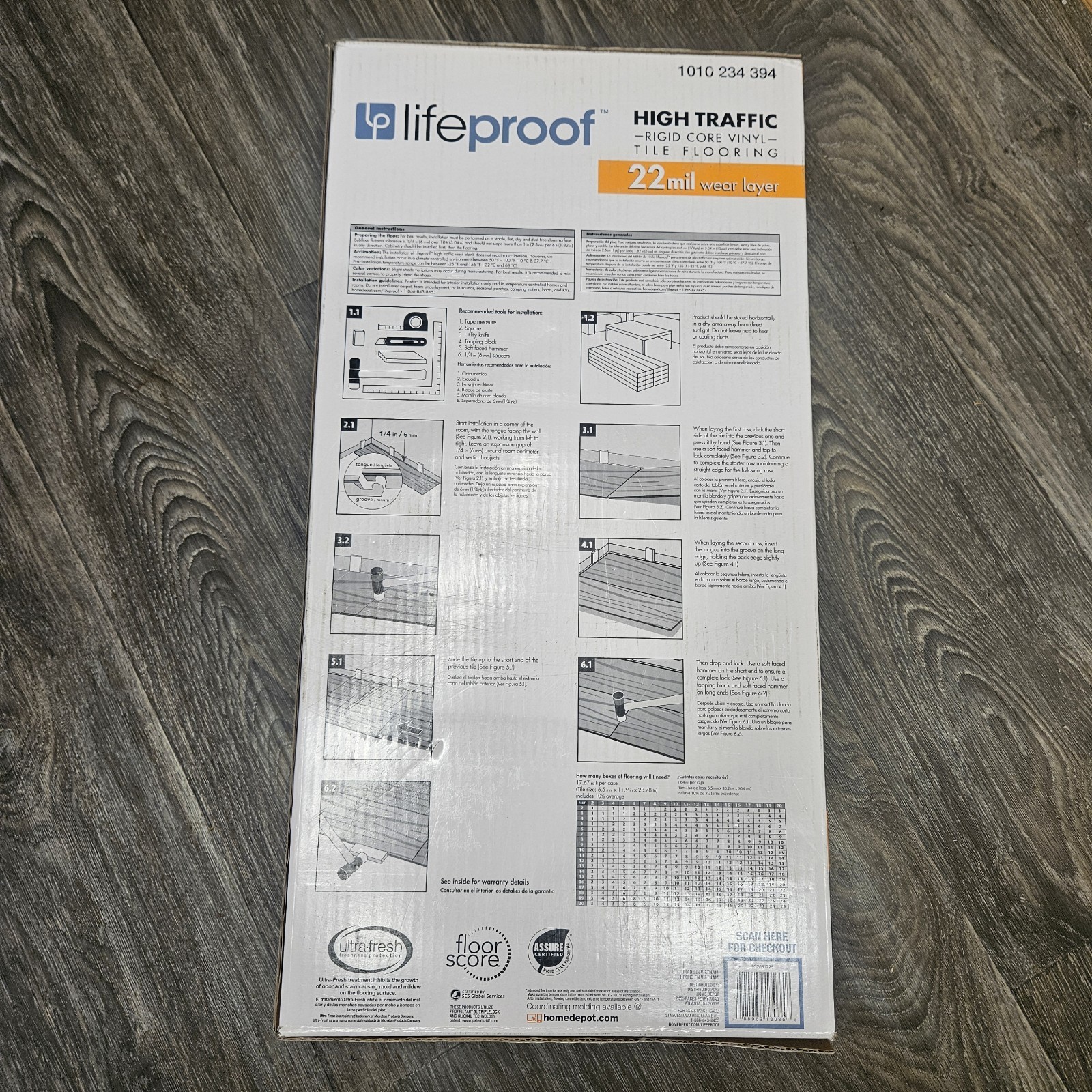 Lifeproof Vinyl Tile Flooring Overlook Slate 22mil 1 Case 11.9X23.78″ 9 Tiles