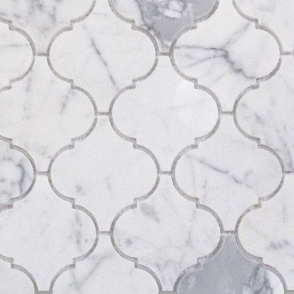 L893XP Statuary White Marble Arabesque Baroque Lantern Mosaic Tile Polished