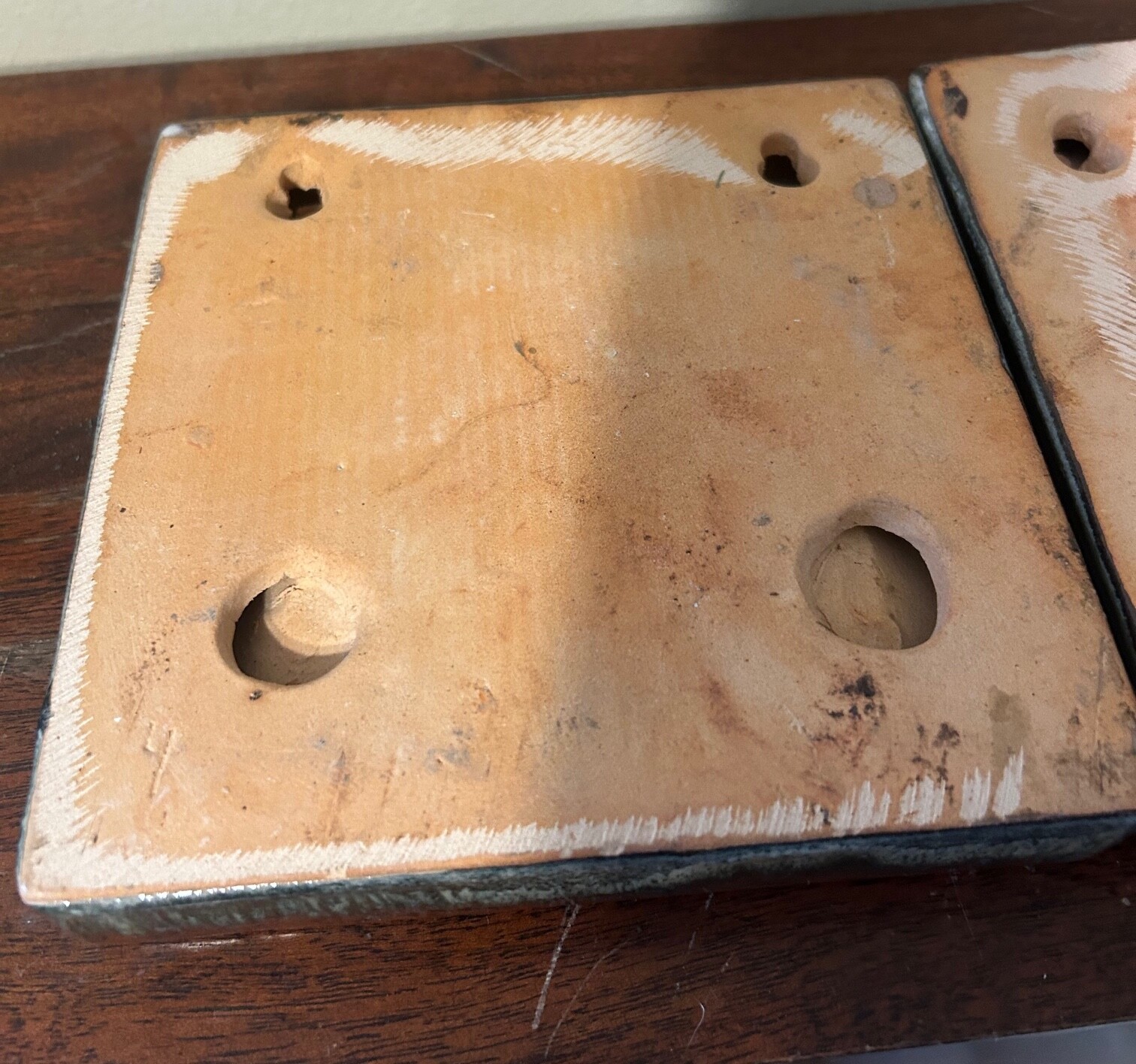 2 Decorative Square Rustic Ceramic Pottery Tiles Wall Hangers 6.5 x 6.5 in