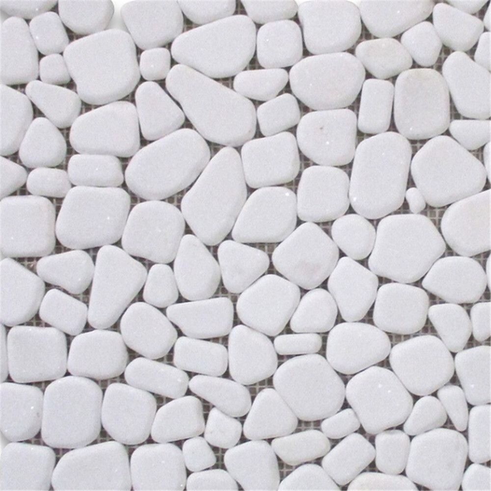 T98T Tumbled Thassos White Marble Pebble Stone Non Slip Shower Floor Tile