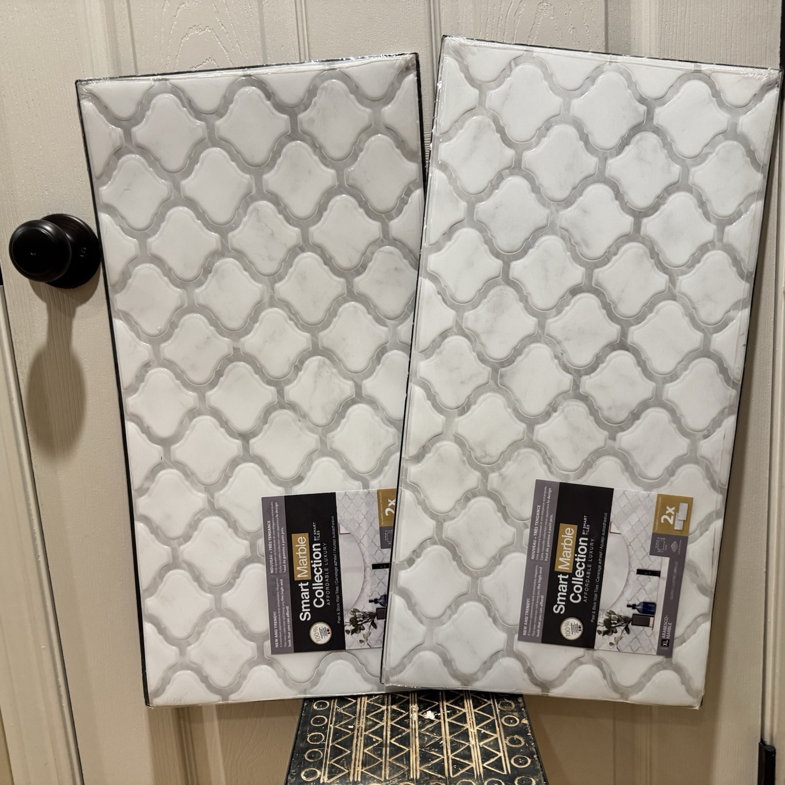 2 X 2pk Smart Tiles Arabesco Marble White 22.56×11.58 in. Peel&Stick Vinyl Tile