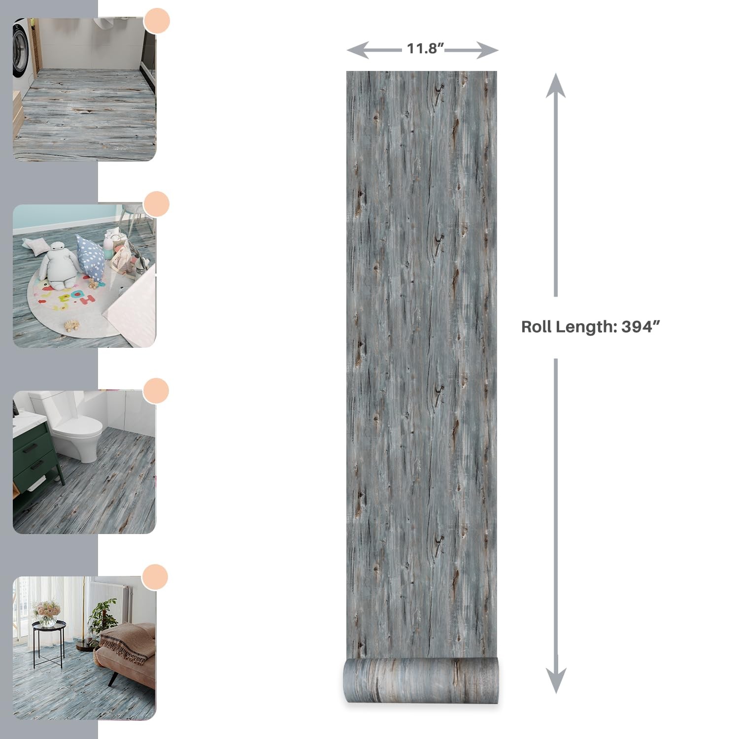 Peel & Stick Floor Tile Vinyl Flooring Roll Wood Grain Waterproof RV 11.8″x394″