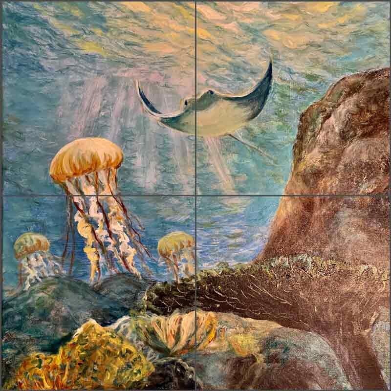 Jellyfish Ray Tile Backsplash Joanne Morris Margosian Sea Life Mural JM132