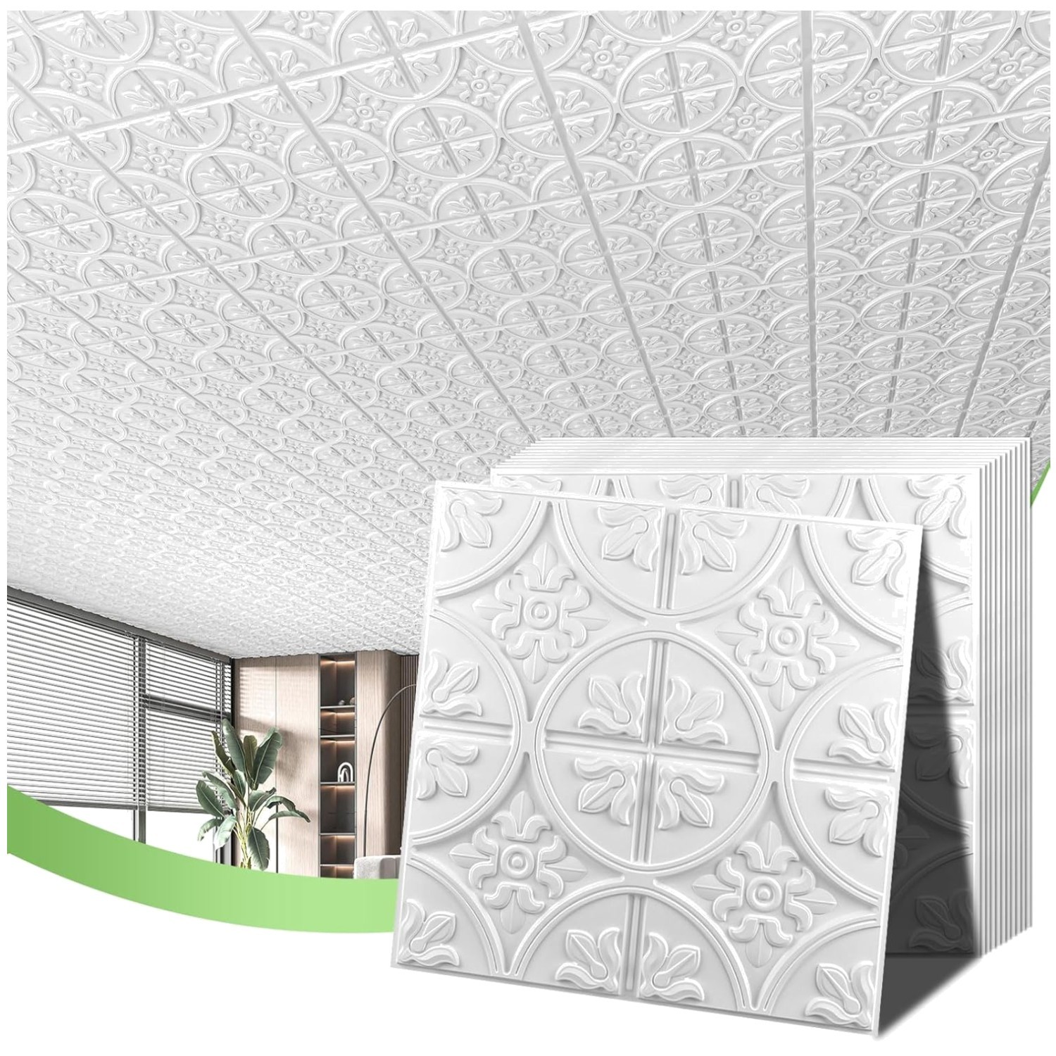 Traditional Style White Ceiling Tiles 2×2 – 12 Pack