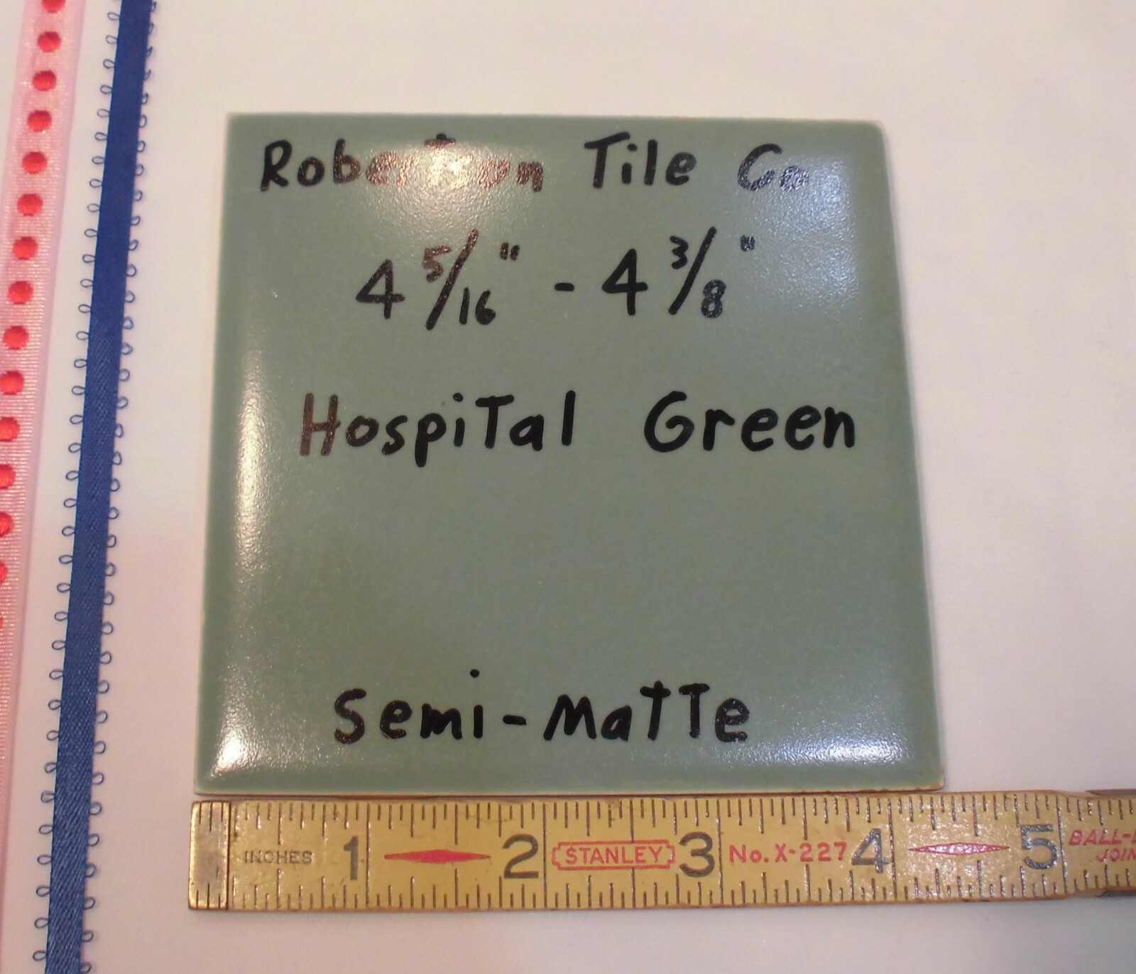 1 pc. Vintage Ceramic Tile *Hospital Green* 4-5/16″- 4-3/8″ by Robertson Co. NOS