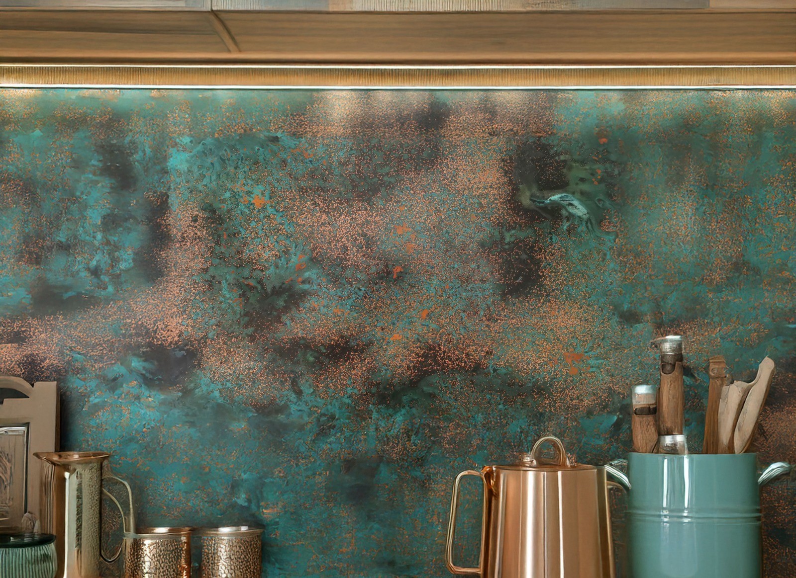 Handmade Backsplash – Metal Wall Art – Modern Rustic Patina Decor – Kitchen Bar