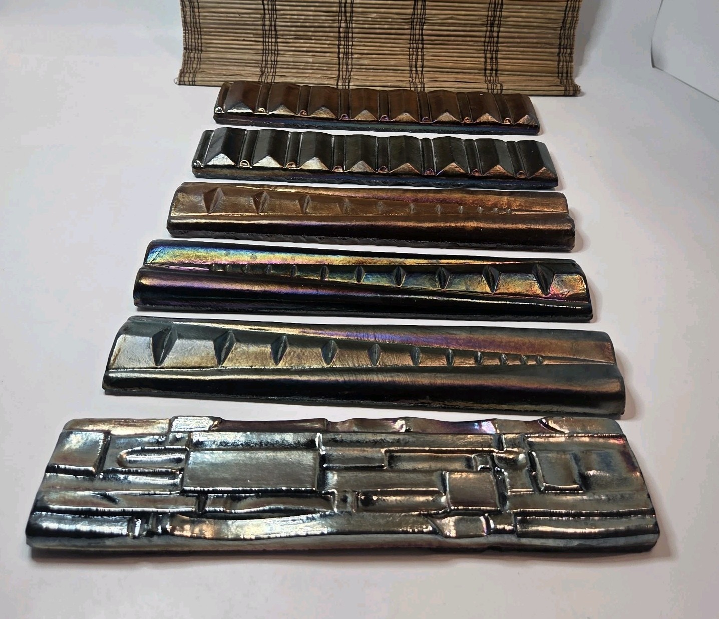Oceanside Glass Tiles (6) Iridescent Vanishing Point Liner Crafting/Glasswork