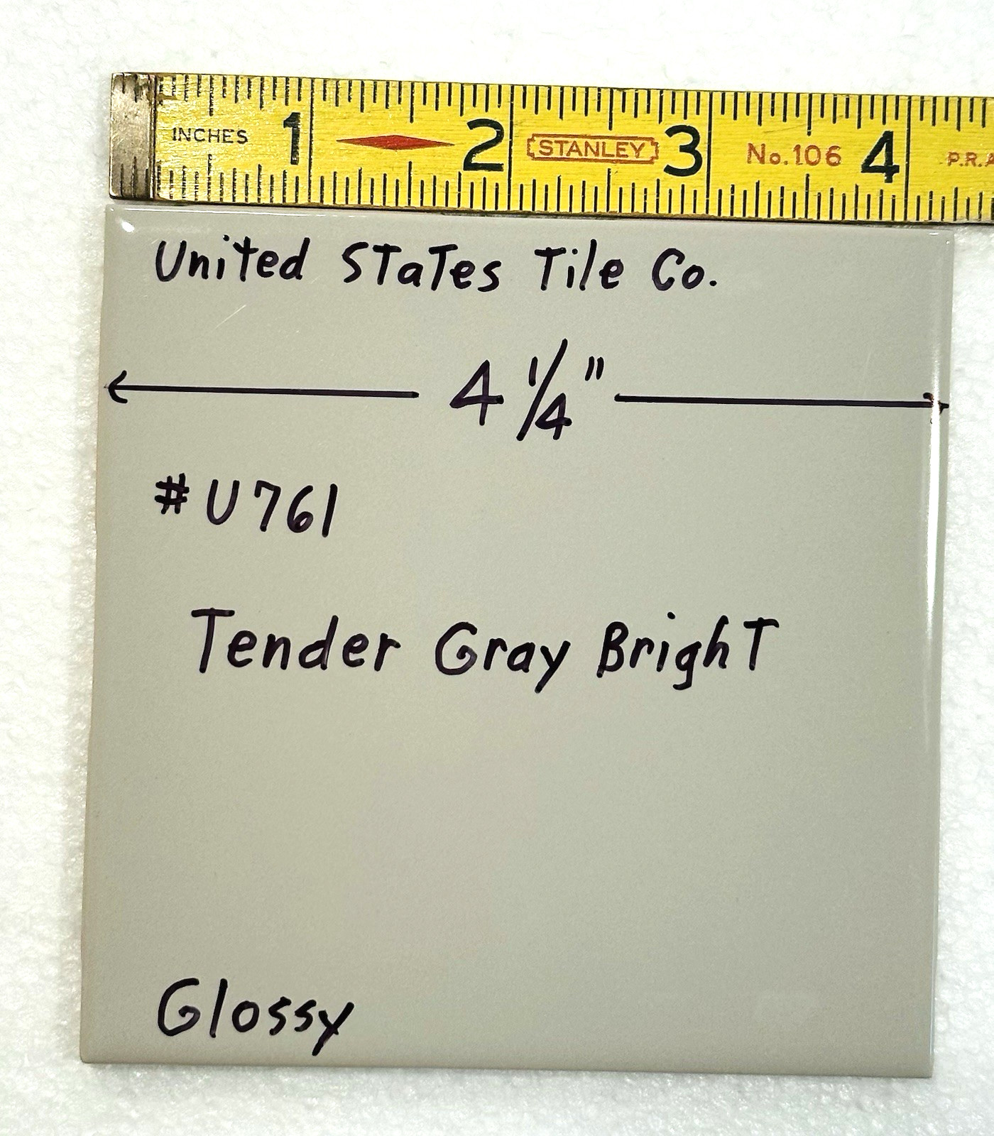 1 pc. Tender Gray: 4-1/4″ Glossy Ceramic Tile by United States Tile Co. #U-761