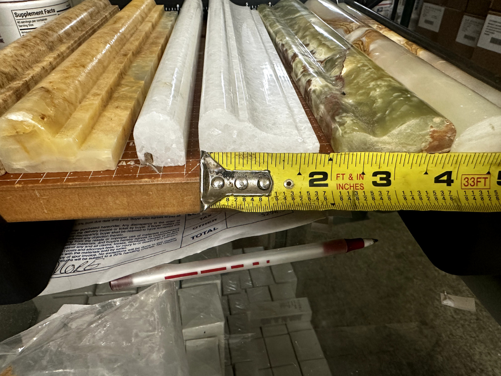 chair rail, pencil onyx natural stone molding 12″ long