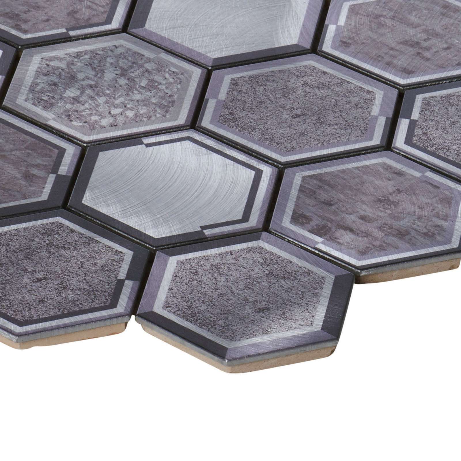 Gray Aluminum Antique Metallic Metal 2.5″ Hexagon Mosaic Tile Kitchen Backsplash