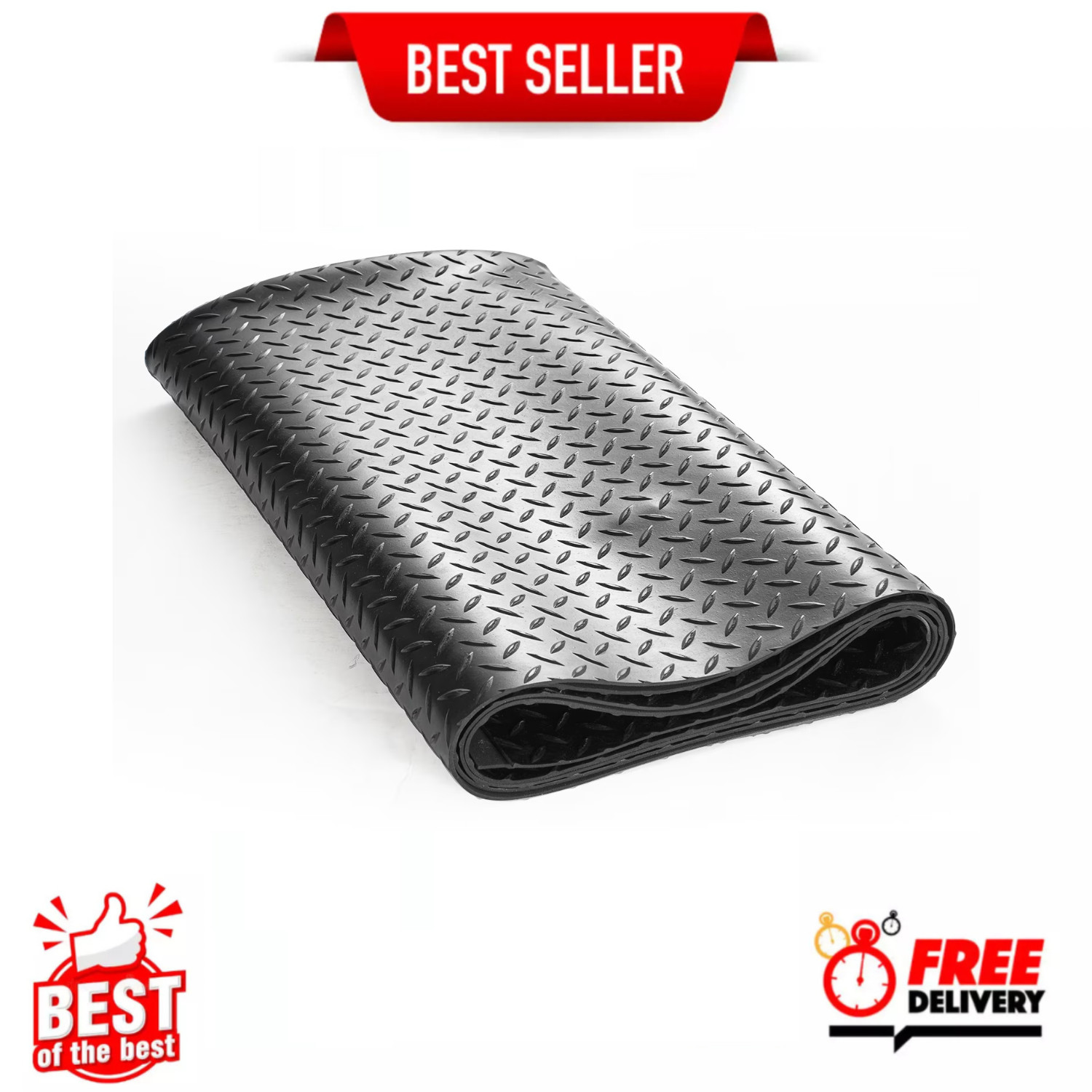 KFFKFF Diamond-Plate Rubber Flooring Roll 3mm x 4ft x 6ft Garage Floor Mat SBR