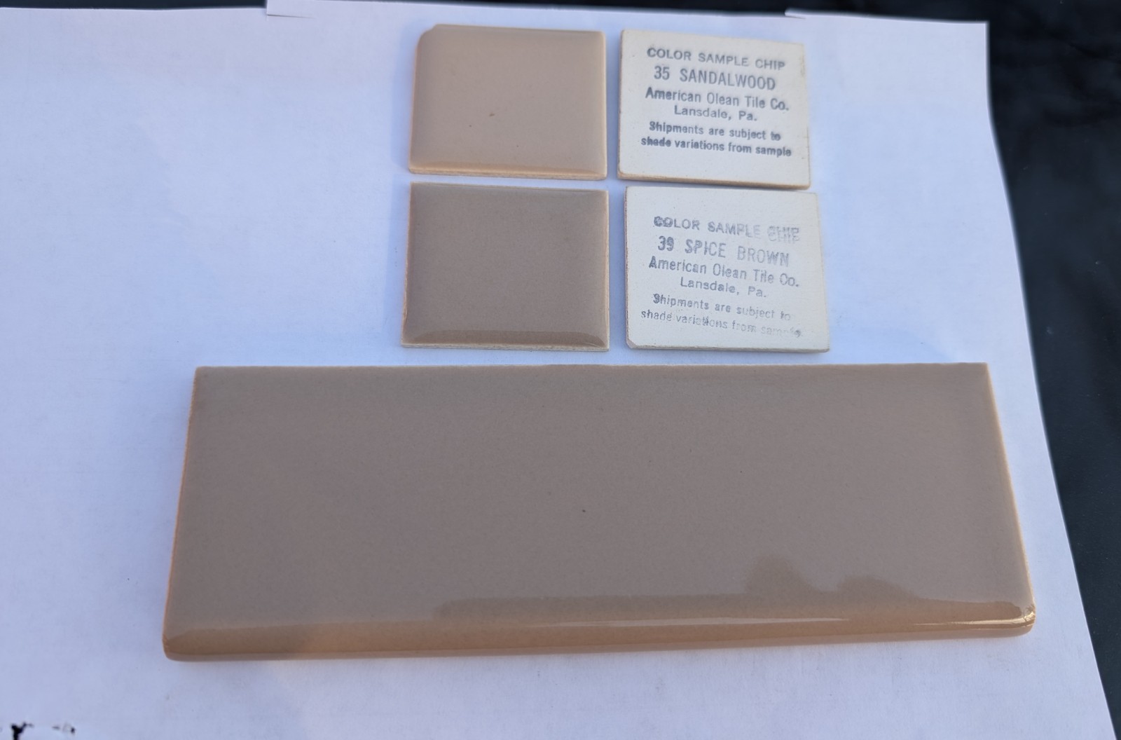 1 pc of American Olean Tile Thin Set Bullnose 2×6″ #39 Spice Brown S4269 S4200