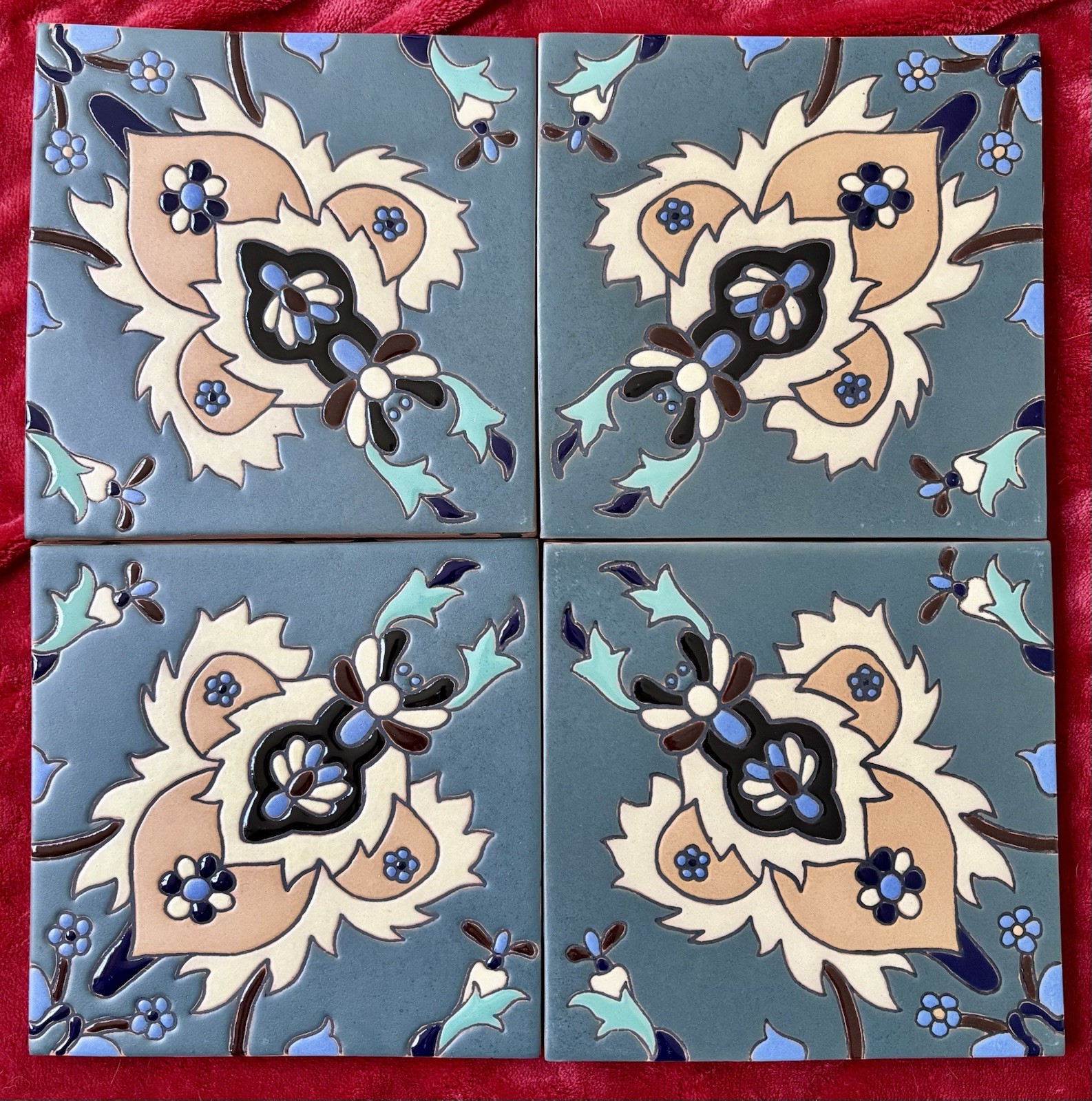 4 (1 Sq Ft) Santa Barbara Blue CORNER tiles handmade 6” X 6” Tile